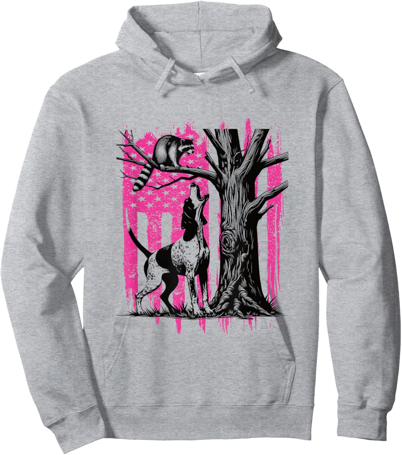 Patriotic Coon Hunting Dog American Flag Hoodie - Hoodie | Ash