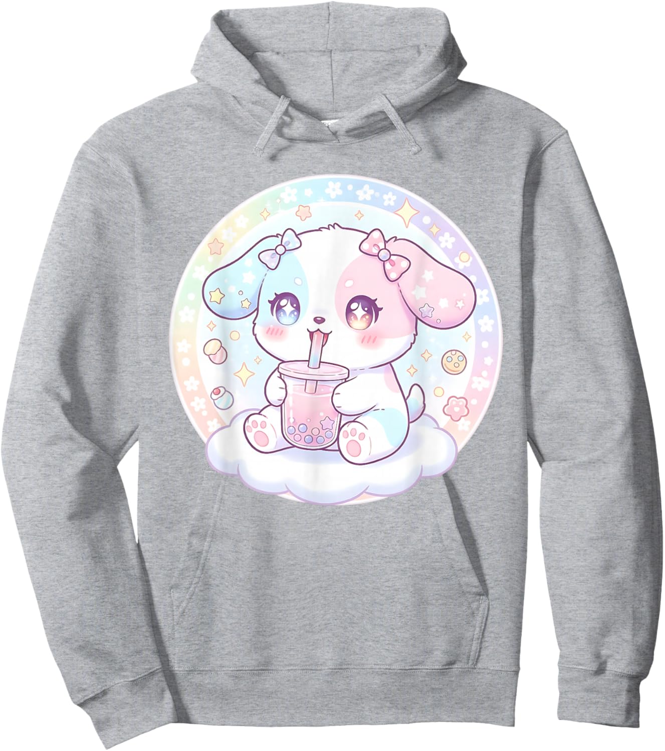 Puppy Dog Drinking Boba Tea Cute Girls Graphic Hoodie - Hoodie | Ash