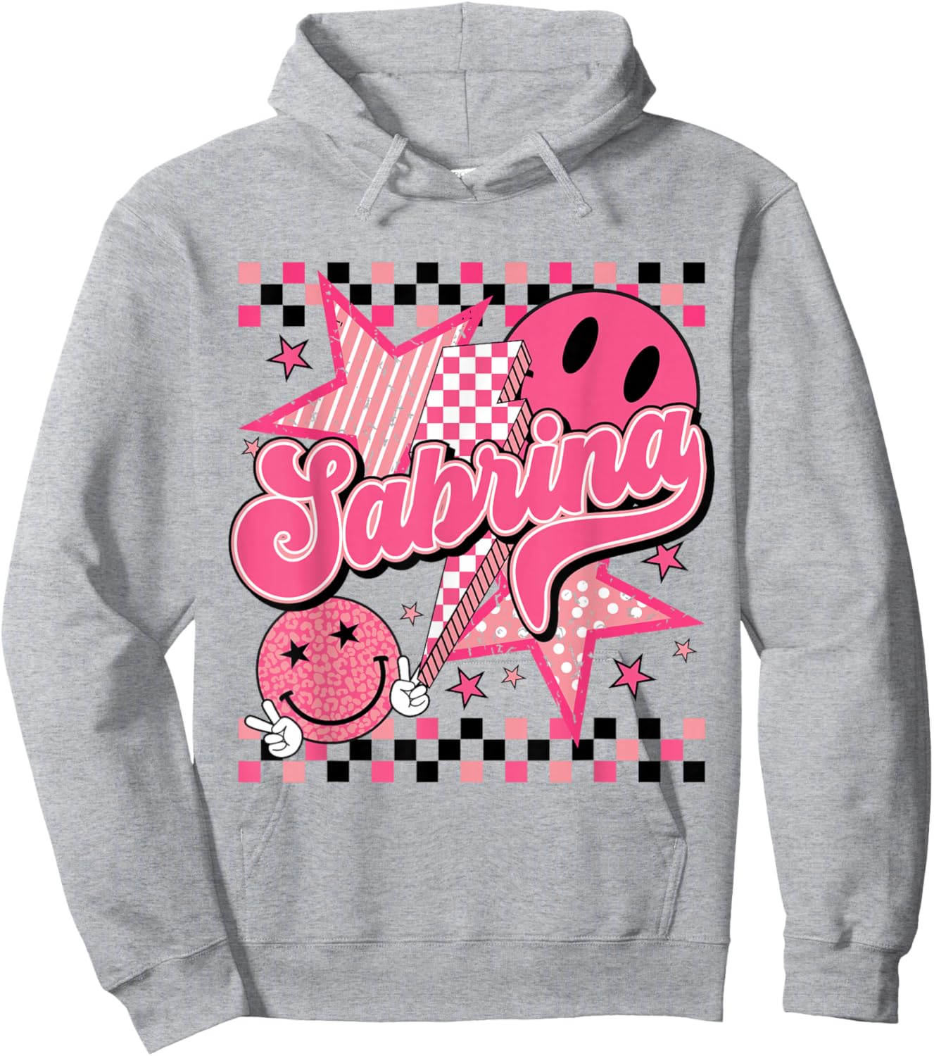 Sabrina First Name I Love Sabrina Checkered Groovy 80's Hoodie - Hoodie | Ash