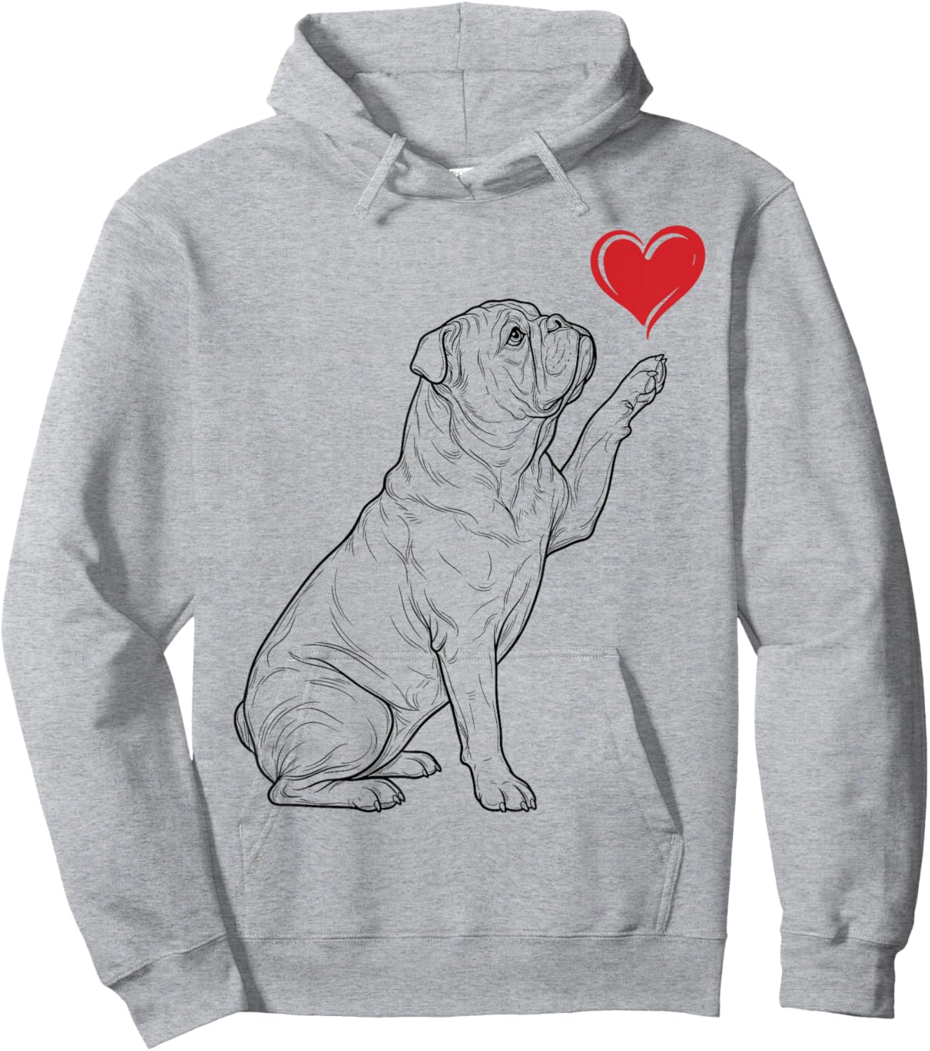 English Bulldog Dog Art Holding Heart Valentines Hoodie - Hoodie | Ash