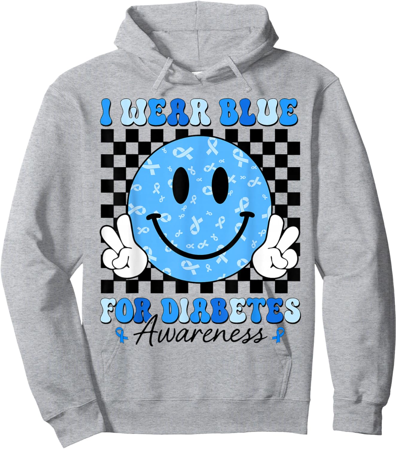 I Wear Blue for Diabetes Awareness Month Smile Face Diabetic Hoodie - Hoodie | Ash