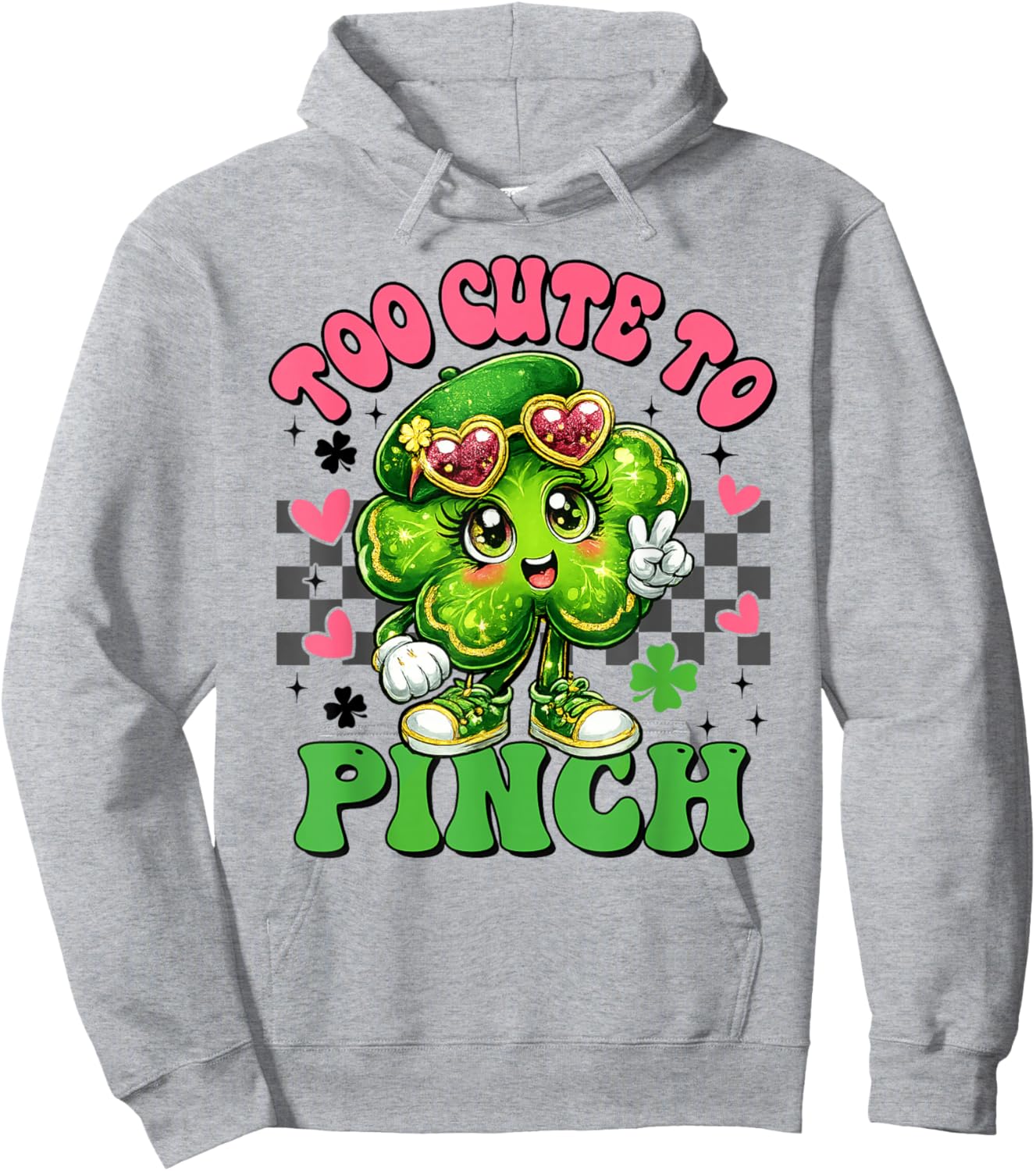 Too Cute to Pinch Groovy Shamrock St Patricks Day Girls Hoodie - Hoodie | Ash