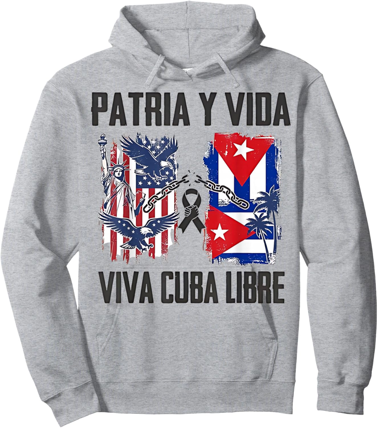 Patria Y Vida Viva Cuba Libre - Cuba America Flag Hoodie - Hoodie | Ash