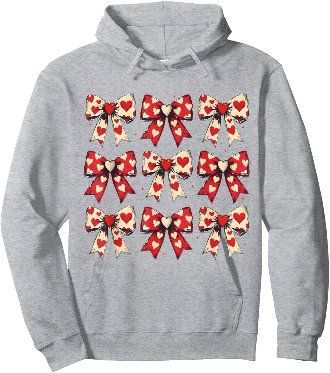 Valentines Day Hearts Coquette Bow Women Girls Boys Hoodie - Hoodie | Ash