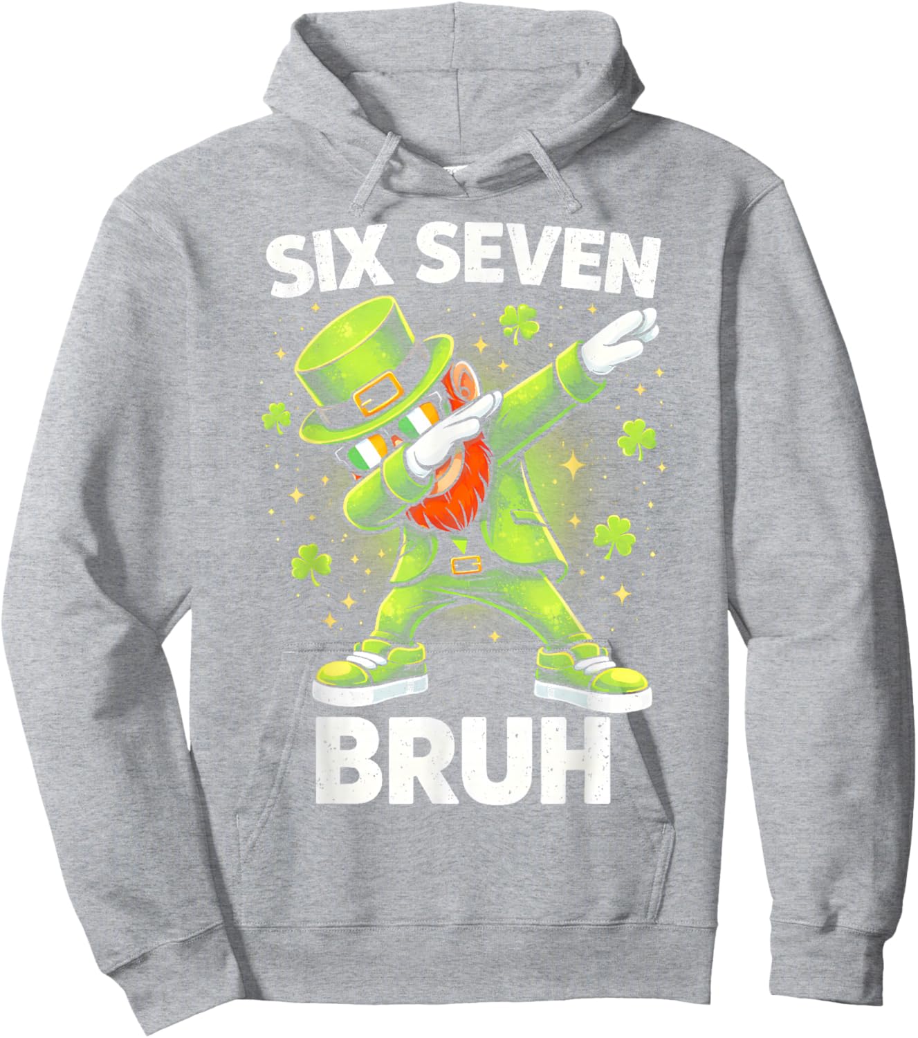Six Seven Bruh St Patricks Day Dabbing Leprechaun Dab Funny Hoodie - Hoodie | Ash