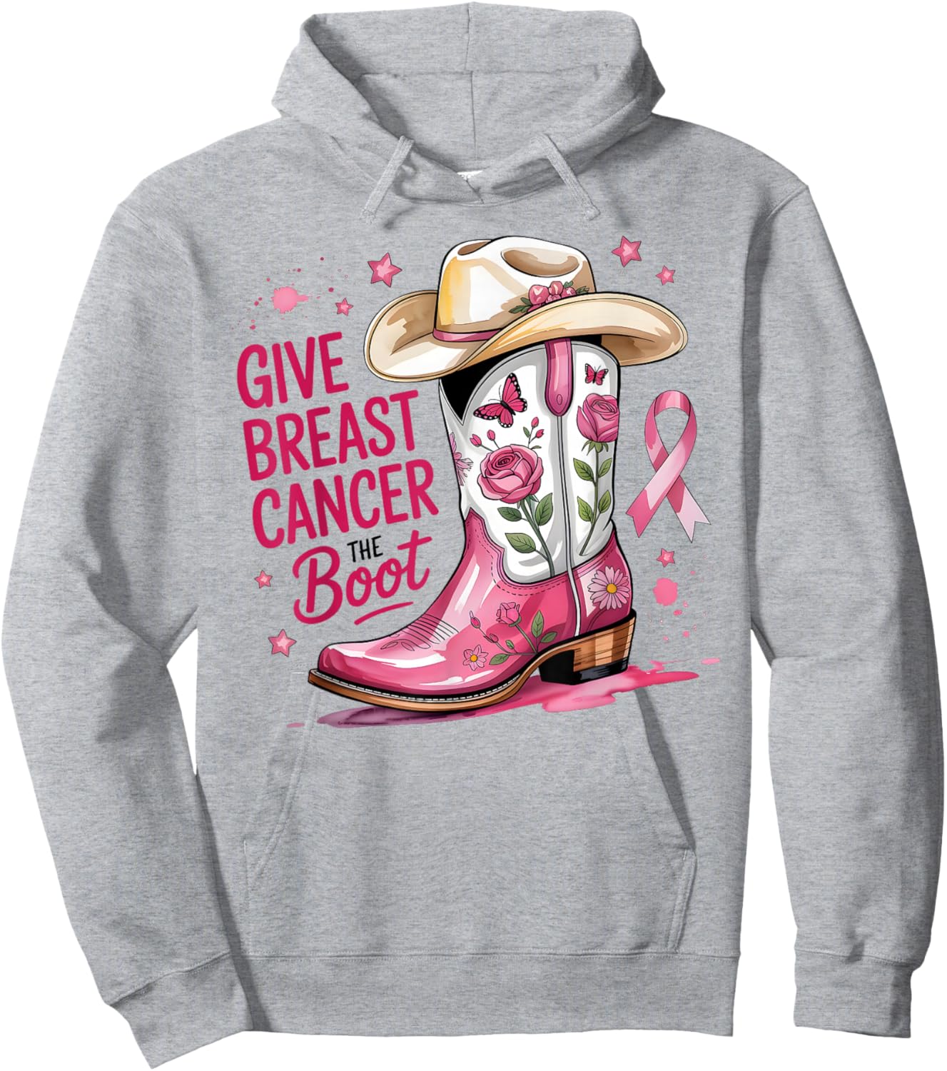Give Breast Cancer The Boot Breast Cancer Pink Ribbon Women Hoodie - Hoodie | Ash