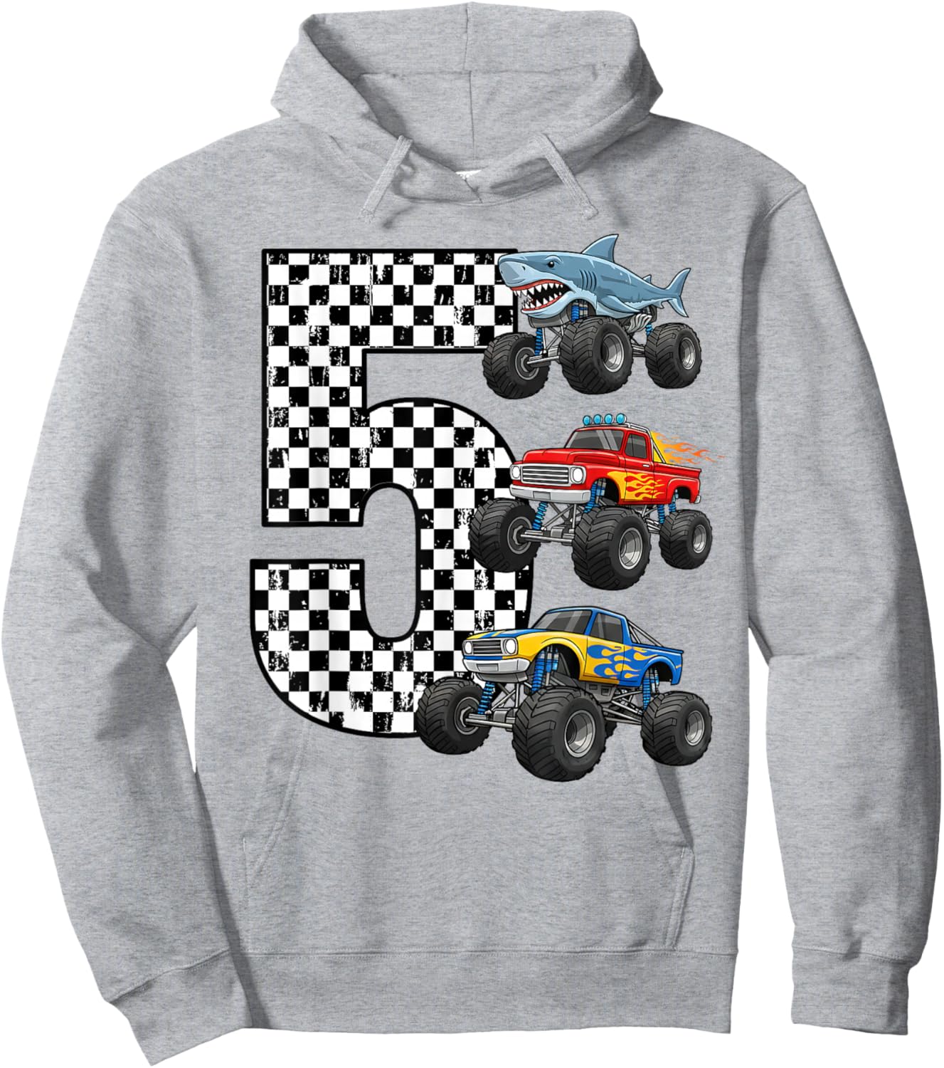 Birthday Monster Truck 5 Year Old Boys 5th Party Hoodie - Hoodie | Ash