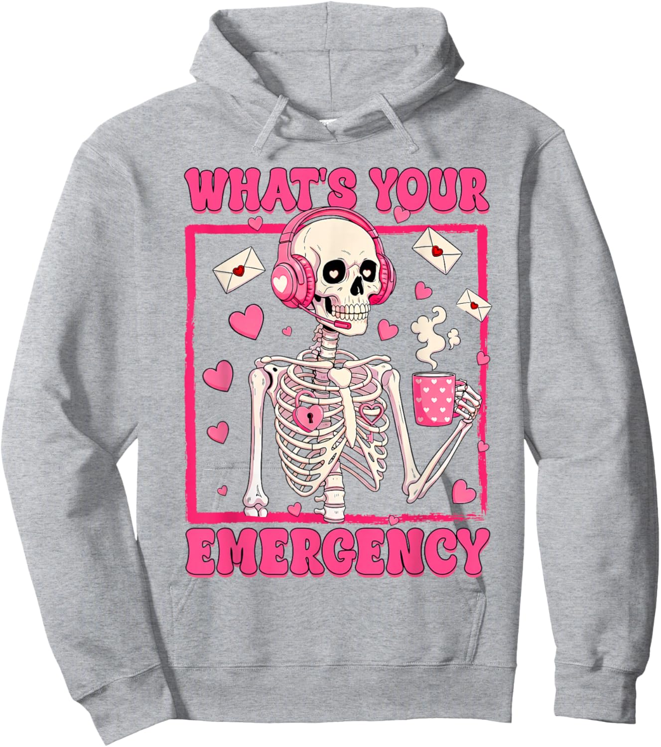 Valentines 911 Dispatcher Skeletron What's Your Emergency Hoodie - Hoodie | Ash