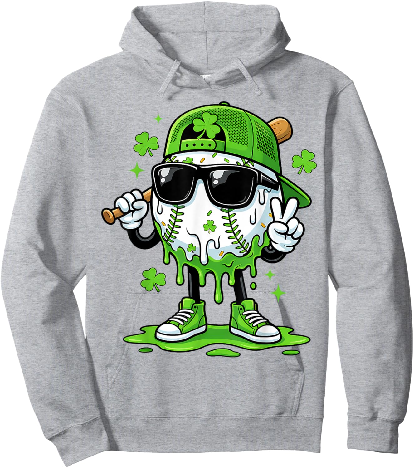 Baseball Drip Ice Cream Boys Youth Kids St Patricks Day Hoodie - Hoodie | Ash