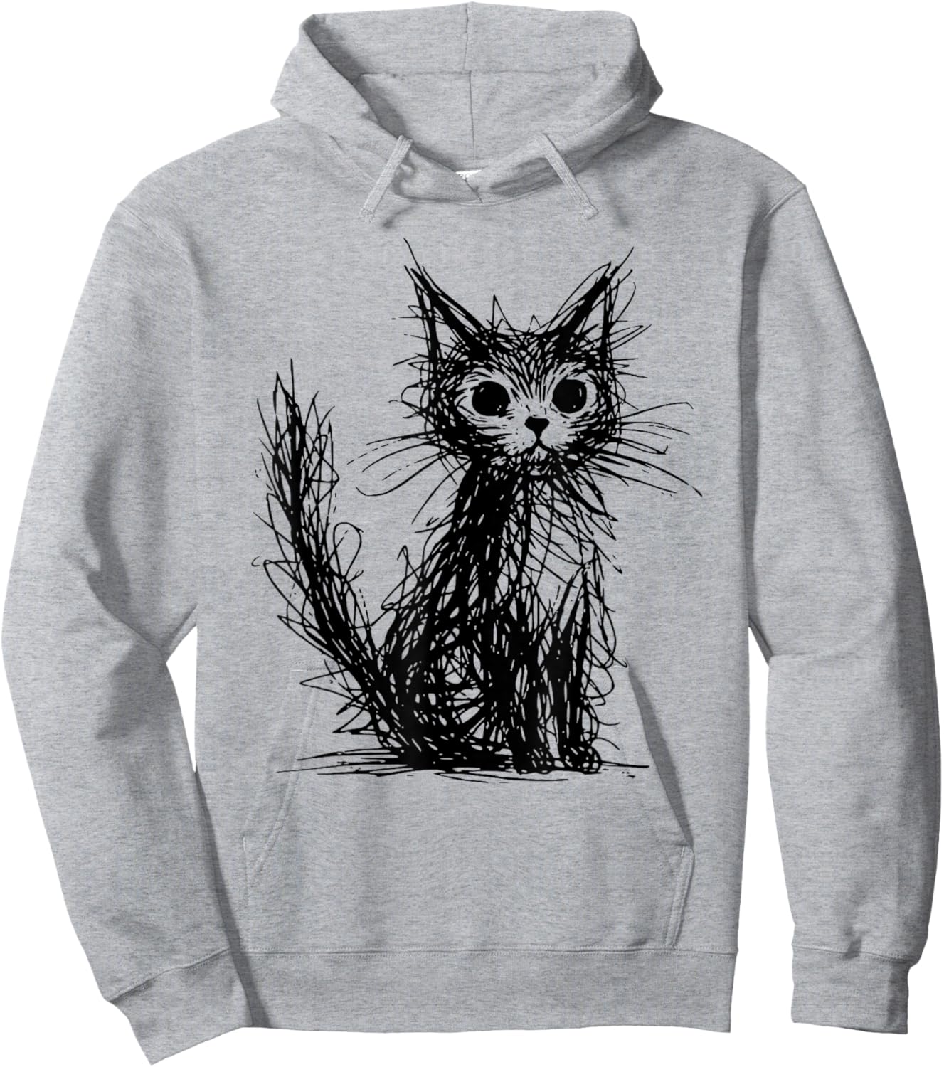 Minimal Line Art Minimalist Abstract Sketch Scribble Cat Hoodie - Hoodie | Ash