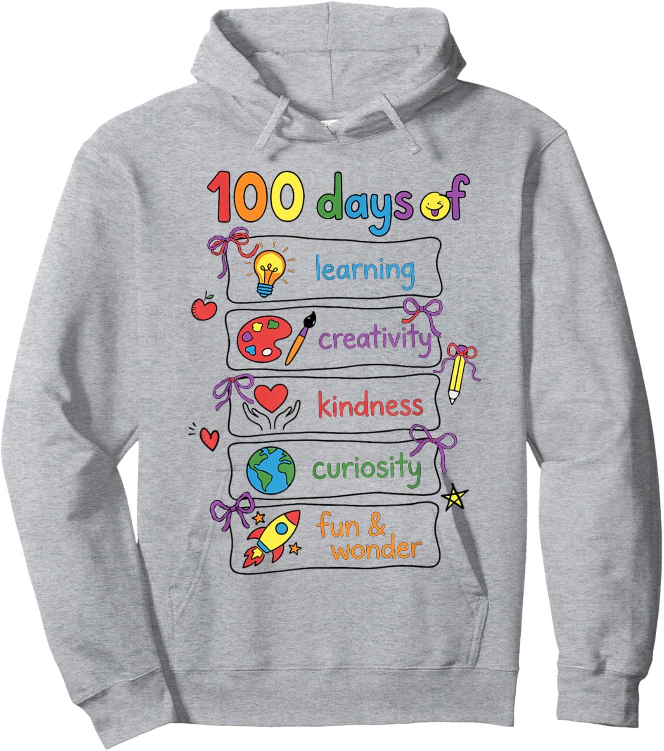 100 Days of Learning Teacher Girls Boys 100th Day of School Hoodie - Hoodie | Ash