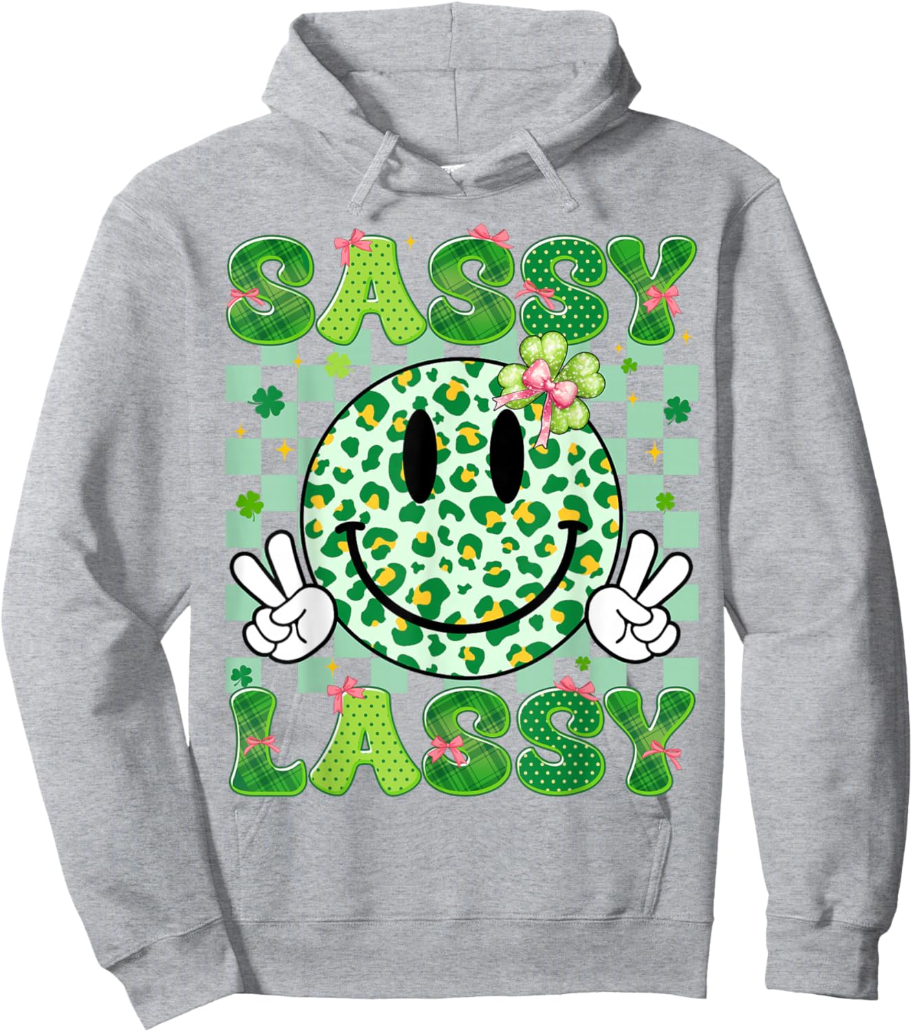 Sassy Lassy Shamrock Leopard St Patricks Girl Kid Women Hoodie - Hoodie | Ash