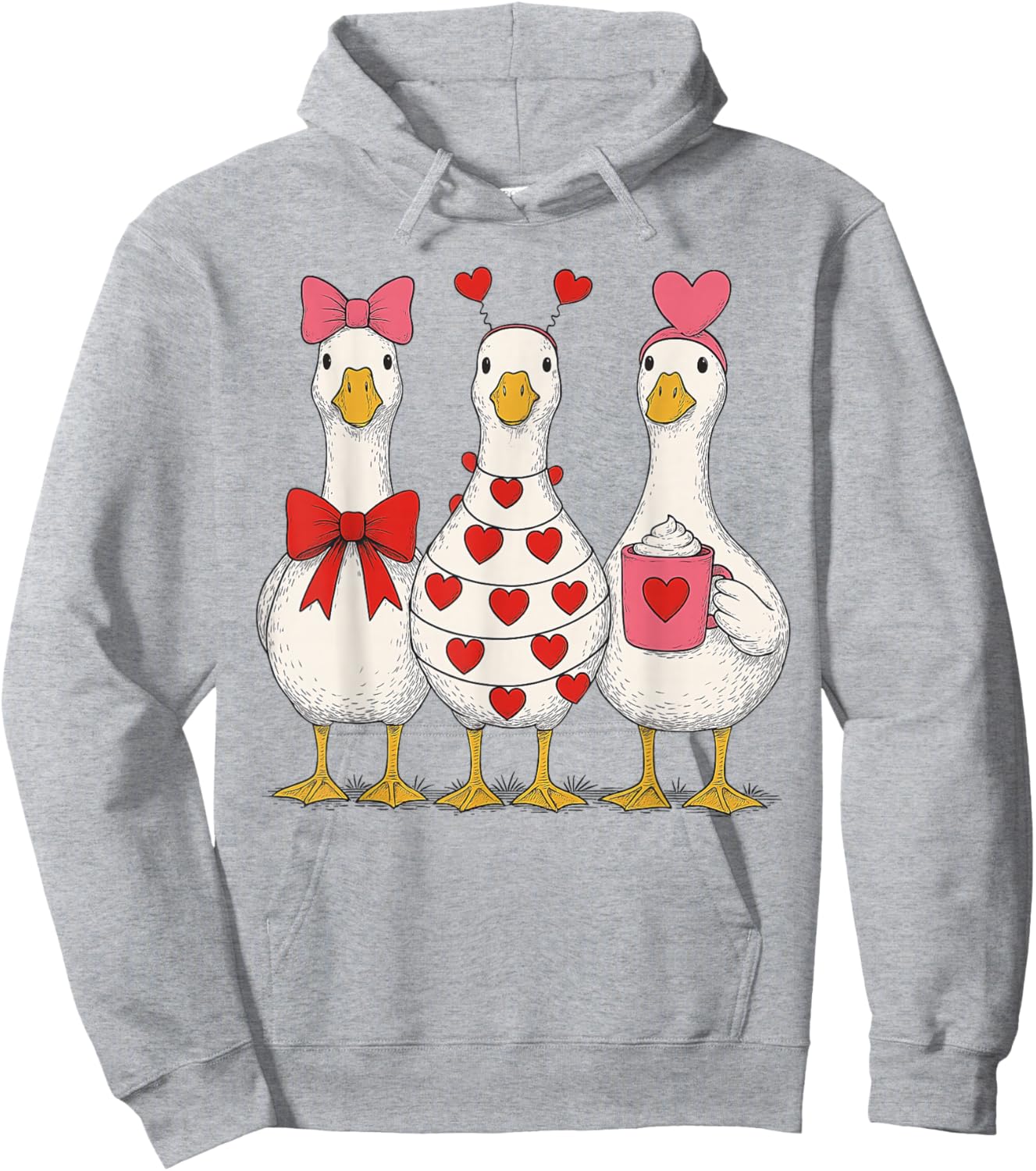 Valentine Goose Cute Heart Love Trio Hoodie - Hoodie | Ash