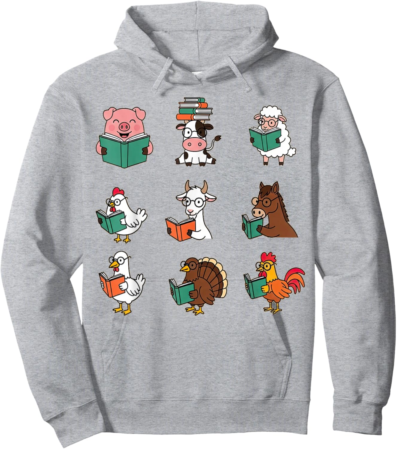 Cute Farm Animals Reading Books Fall Library or Classroom Hoodie - Hoodie | Ash