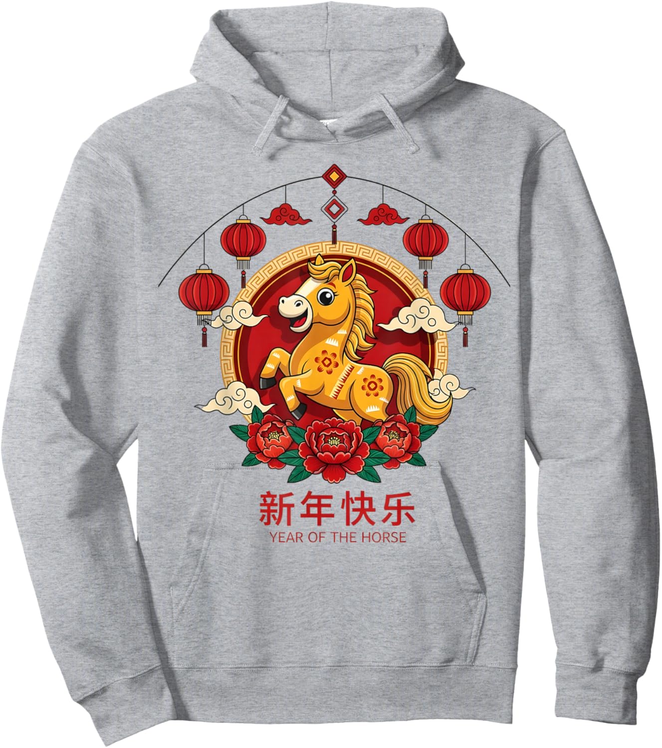 Chinese New Year 2026 Year The Horse Retro Elegant Art Girls Hoodie - Hoodie | Ash