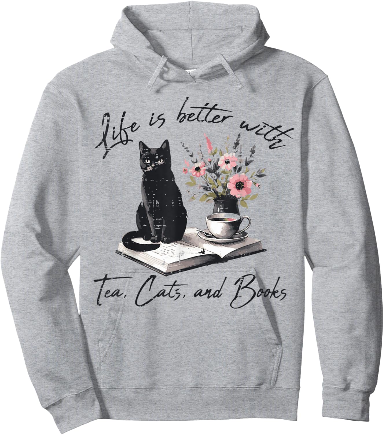 Life Better with 2 Cats Books Kitten Kitty Women Girls Kids Hoodie - Hoodie | Ash