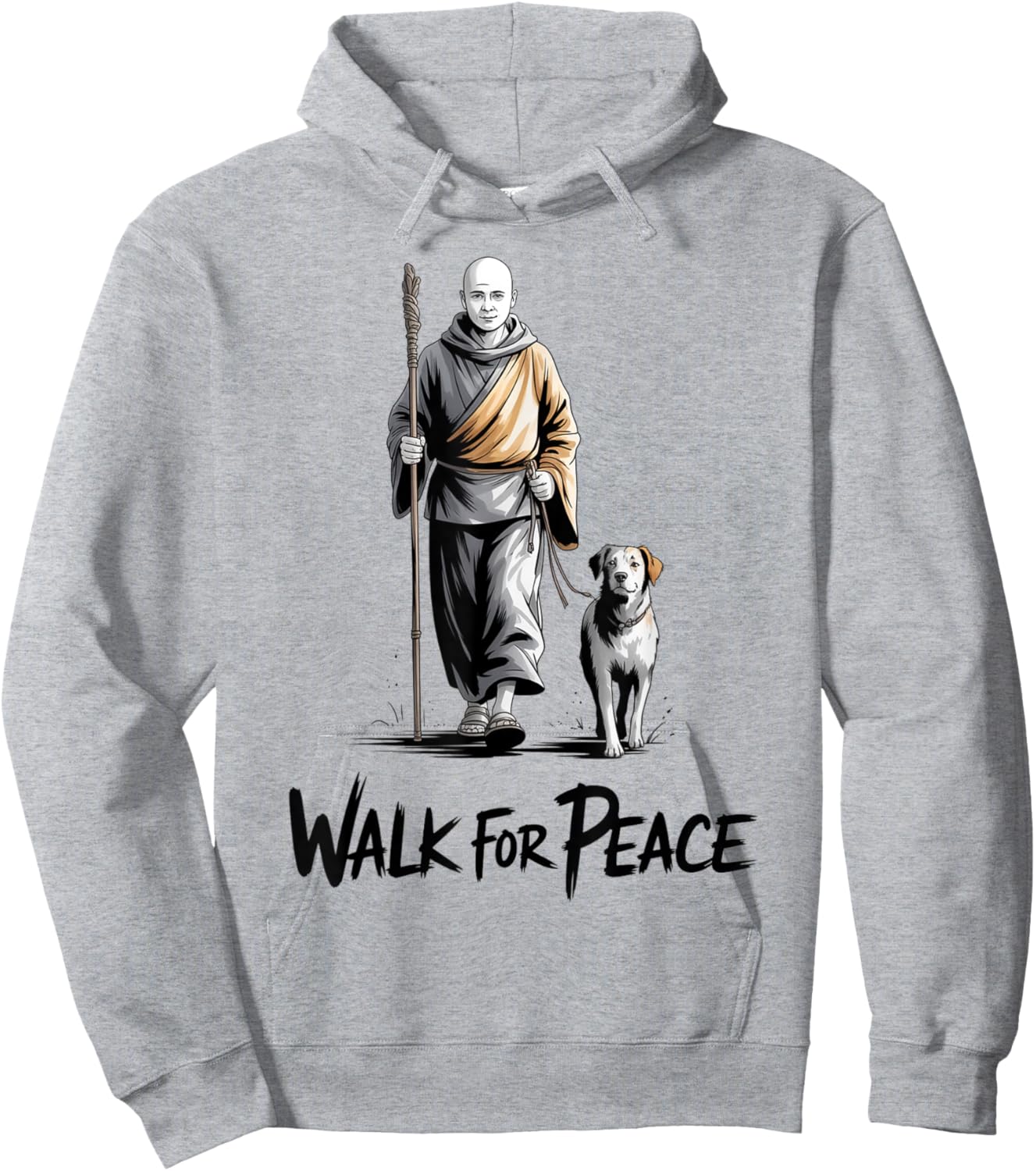Retro Walk for Peace Monks with Aloka Dog Minimalist Zen Art Hoodie - Hoodie | Ash