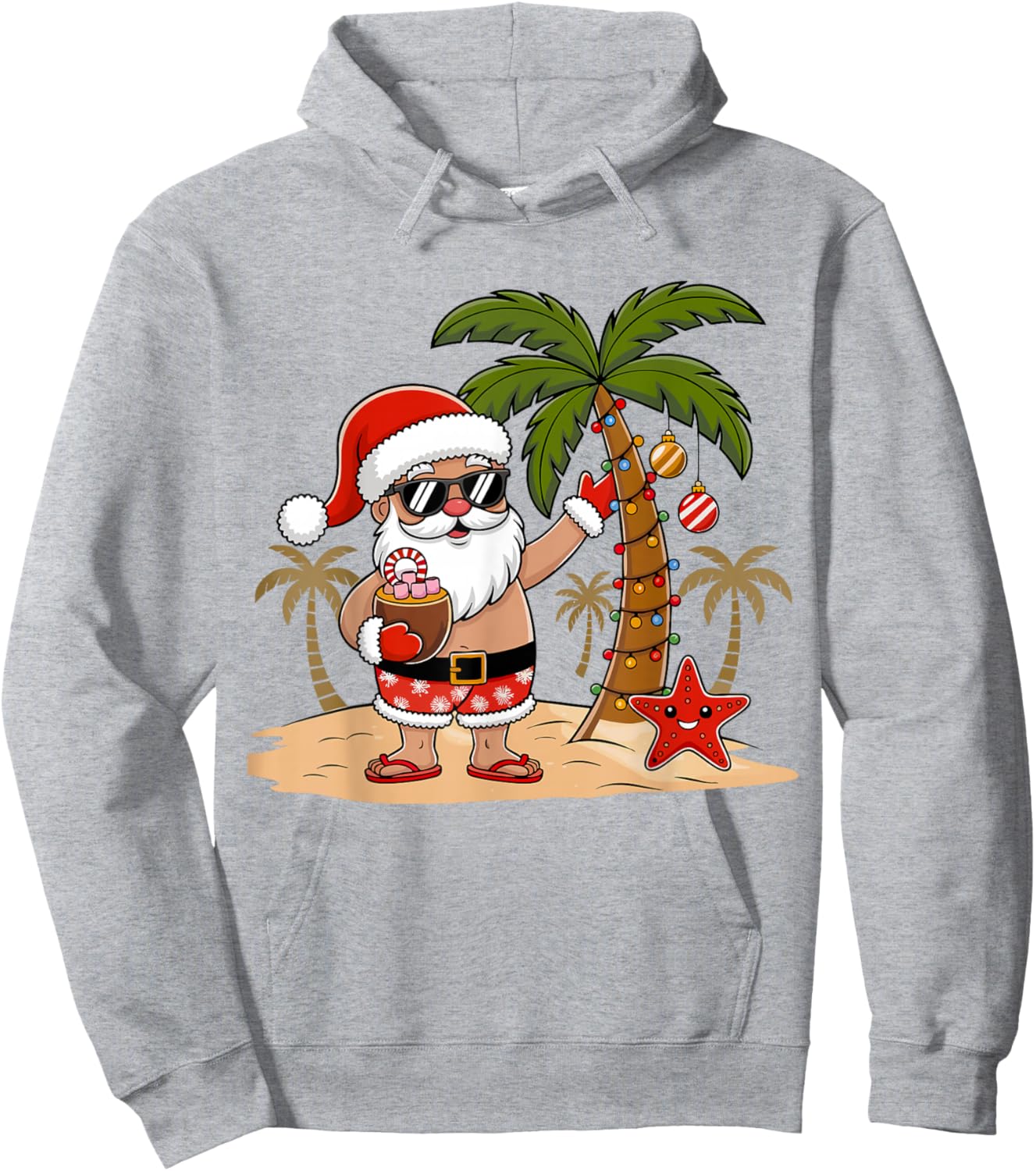 Funny Christmas Santa Hawaiian Beach Xmas Palm Tree Tropical Hoodie - Hoodie | Ash