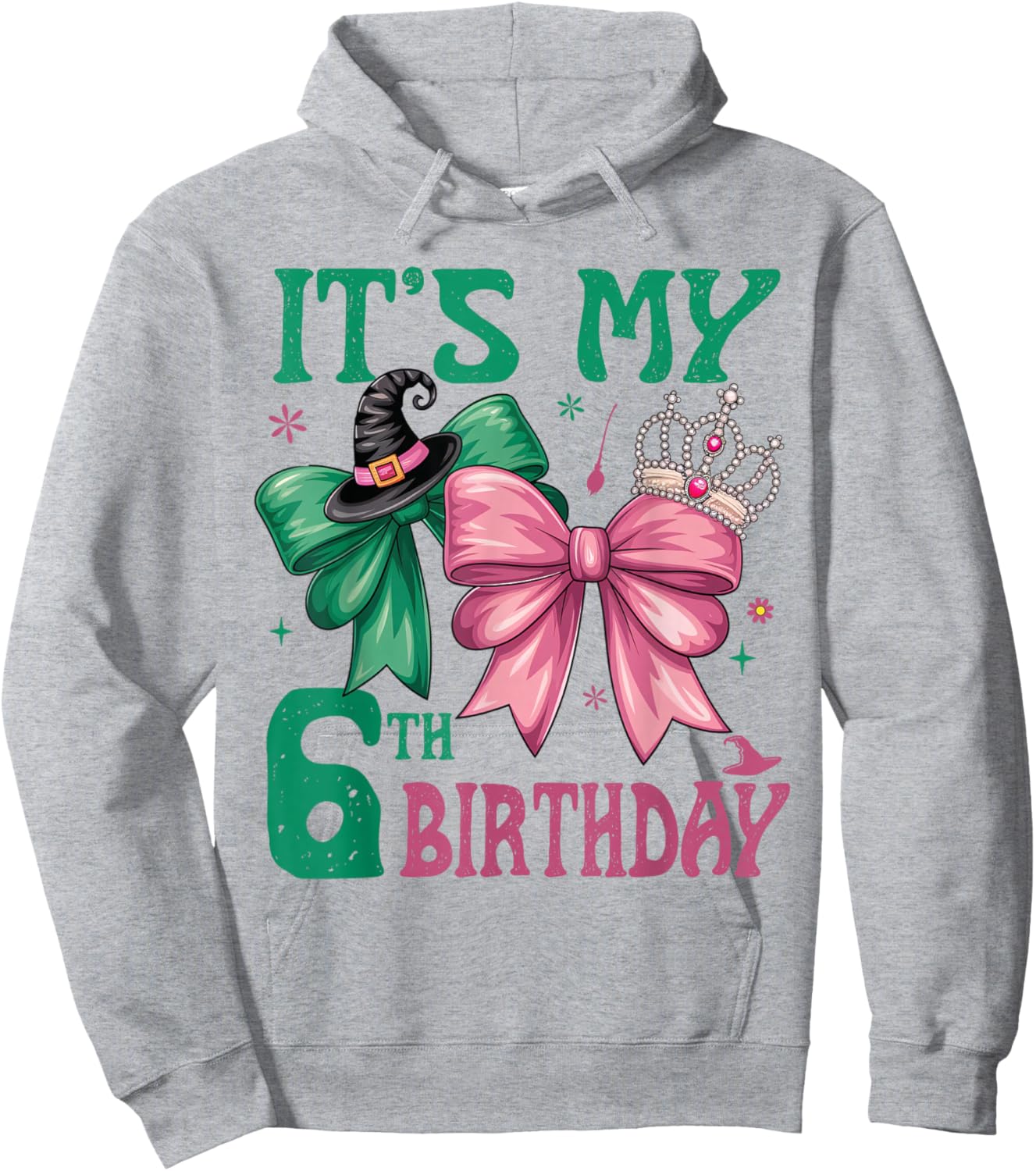 6th Birthday Girl Its My 6th Birthday Witch Pink and Green Hoodie - Hoodie | Ash