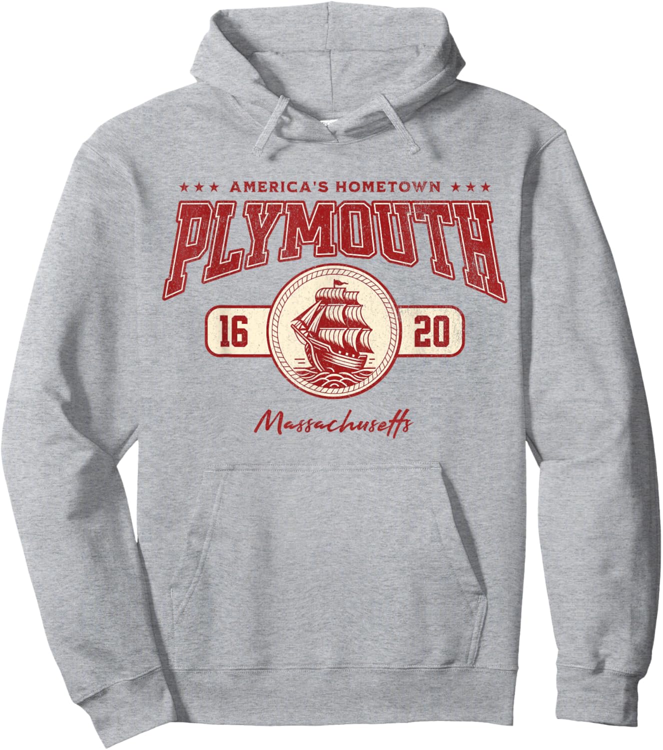 Plymouth MA 1620 Mayflower Massachusetts Souvenir Vintage Hoodie - Hoodie | Ash