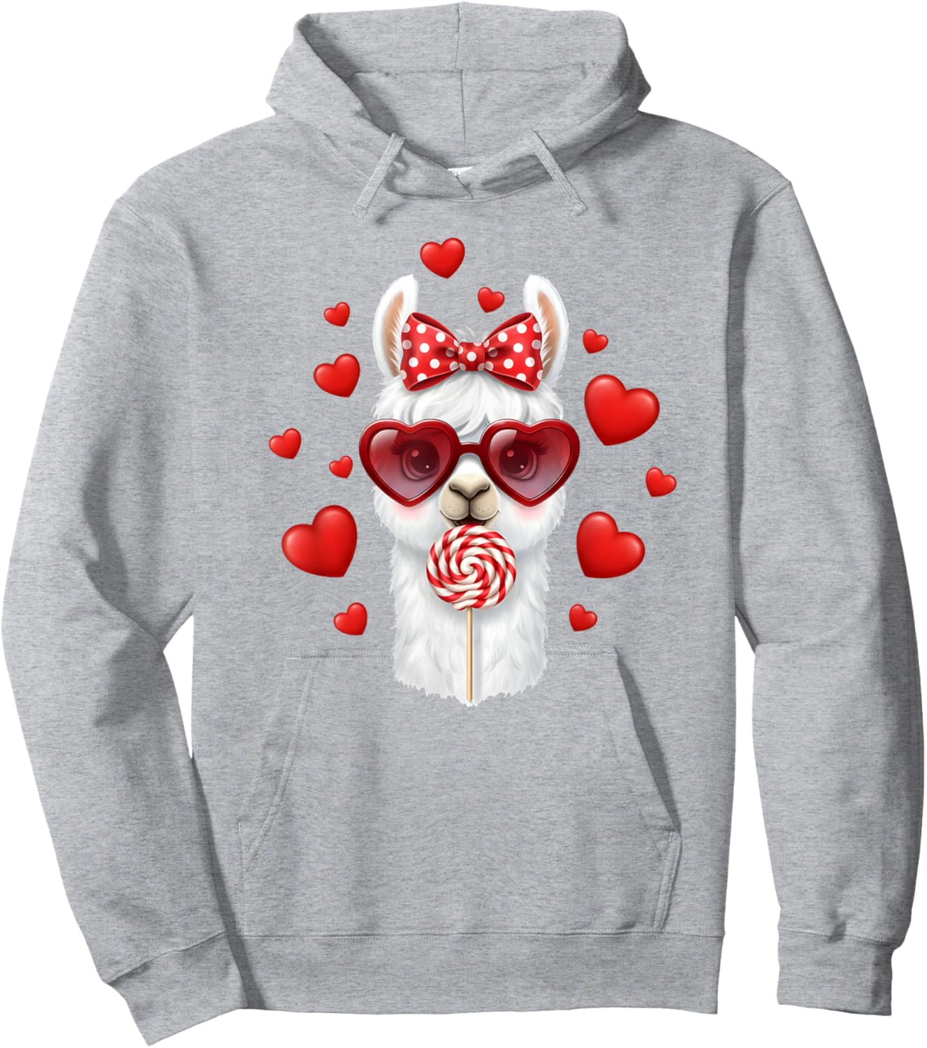 Cute Lollipop Llama Valentines Day Red Heart Funny Hoodie - Hoodie | Ash