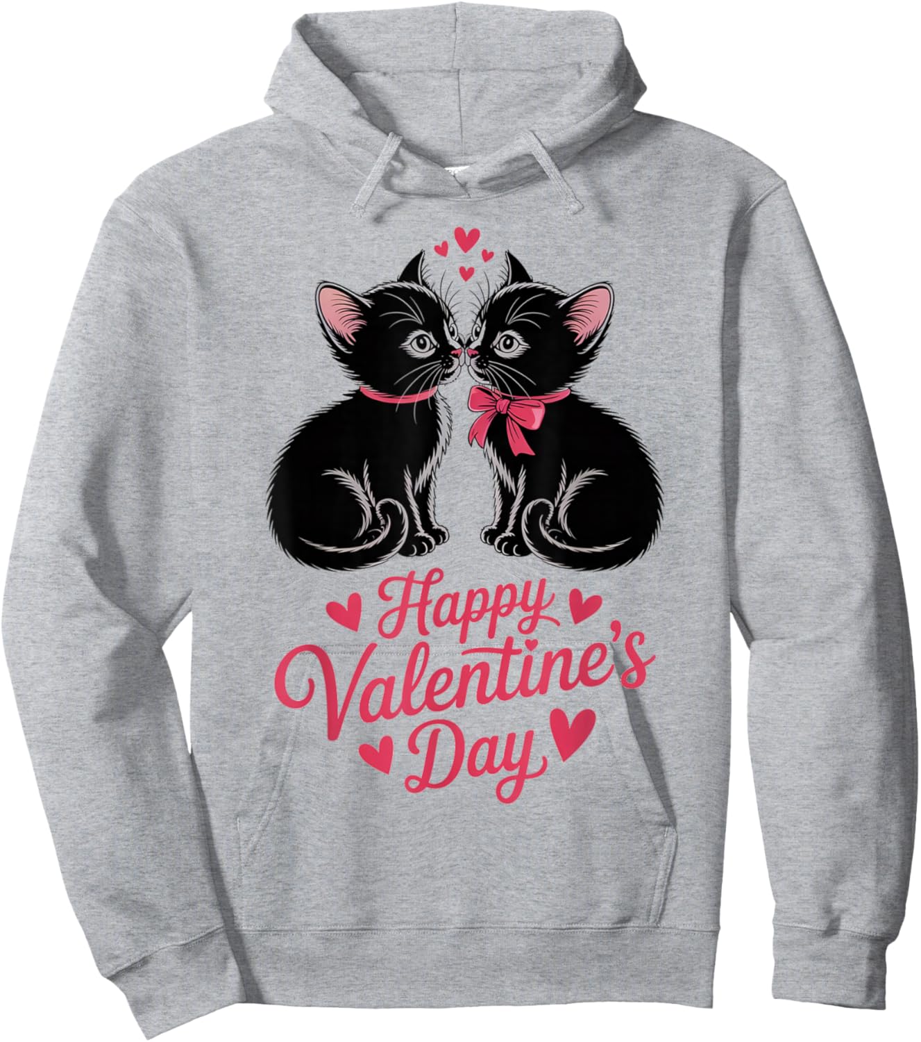 Happy Valentines Day Black Cat Couple Hearts Women Men Hoodie - Hoodie | Ash