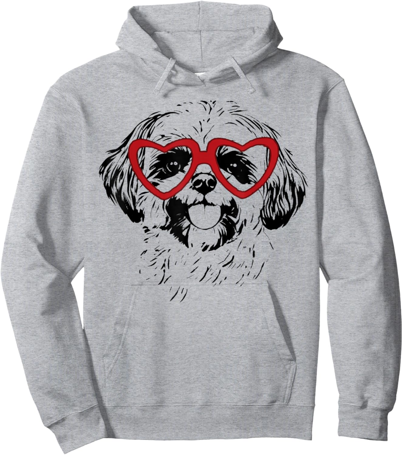 Valentine's Day Shih Tzu with Heart Glasses Love Art Hoodie - Hoodie | Ash