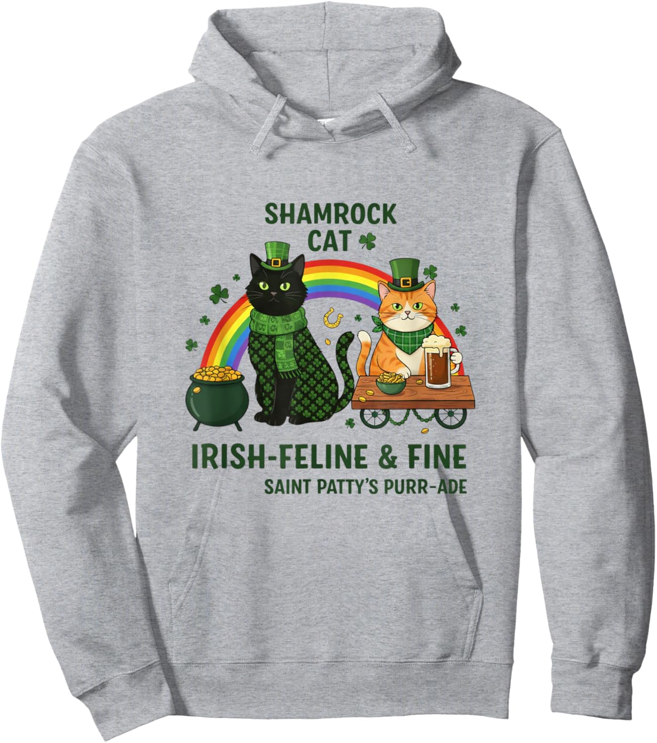 St Patrick's Day Cat Funny Hoodie - Hoodie | Ash