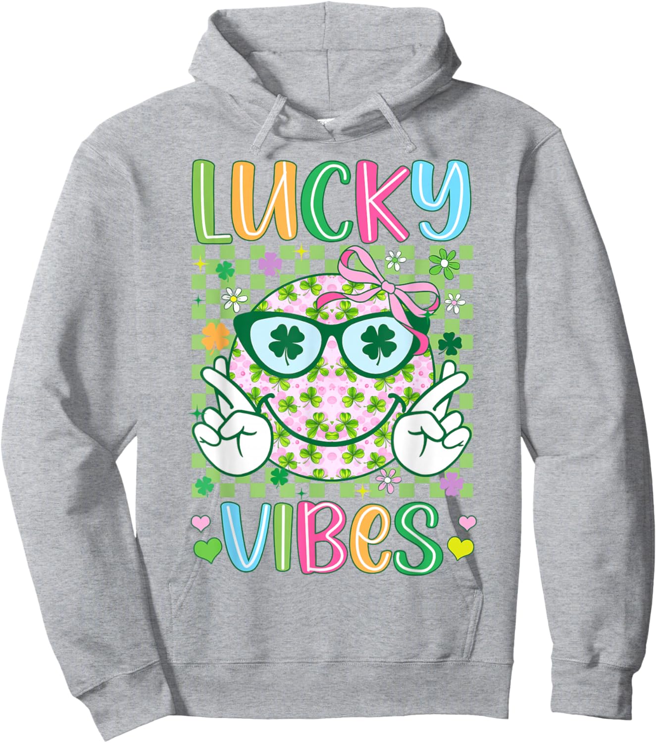 St Patricks Day Lucky Vibes Shamrock Women Girls Kids Irish Hoodie - Hoodie | Ash