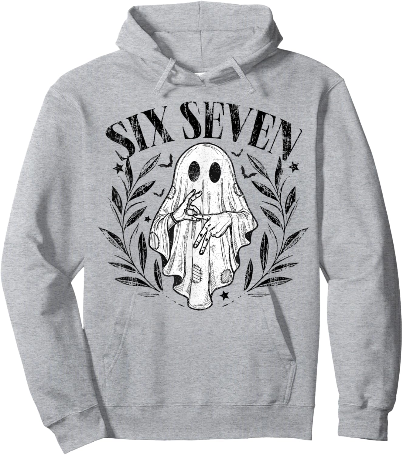Six Seven 6 7 Meme Gen Alpha Halloween Ghost Hands Sign Hoodie - Hoodie | Ash