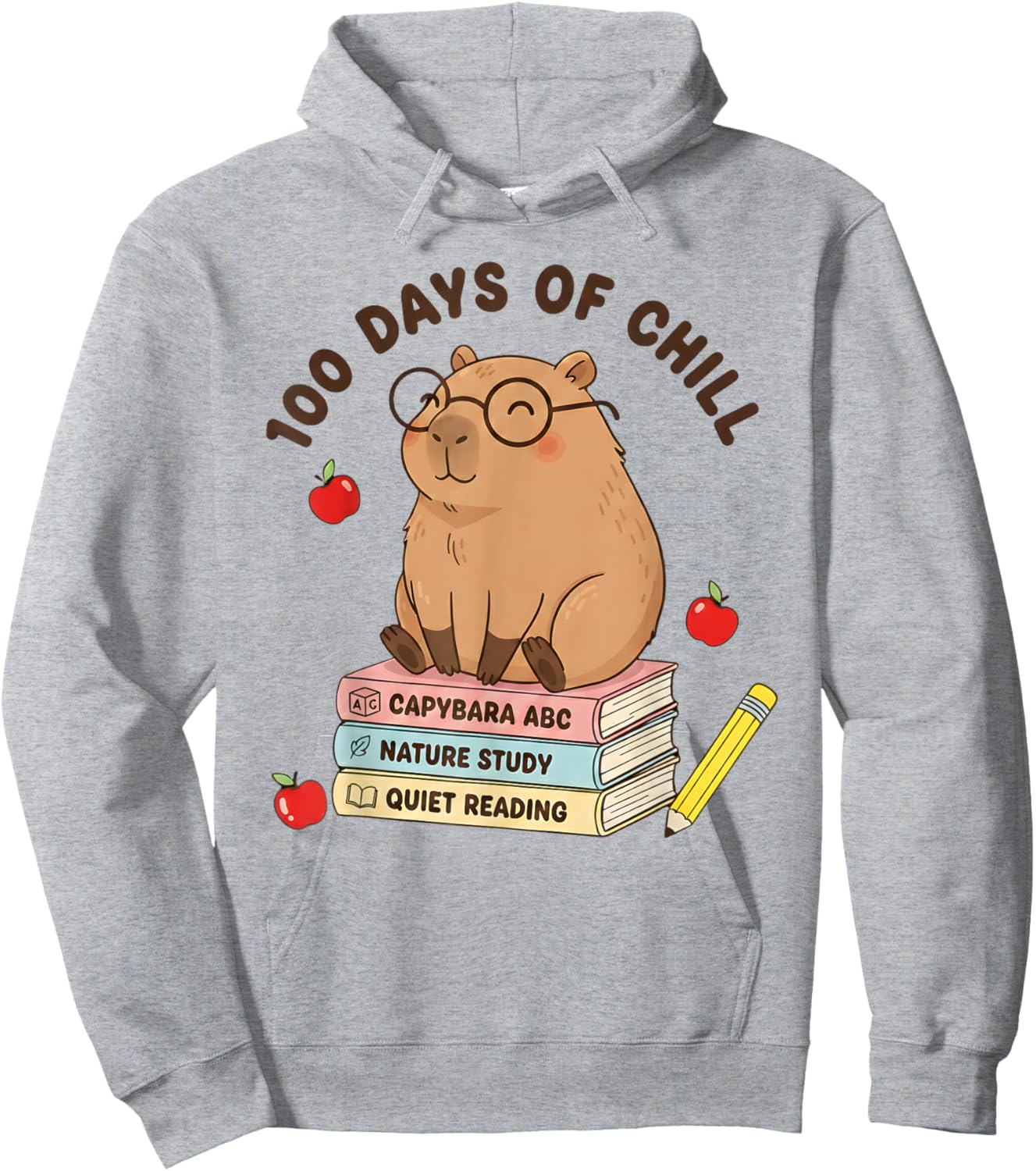 100 Days of Chill Cute Capybara School Book Lover Design Hoodie - Hoodie | Ash