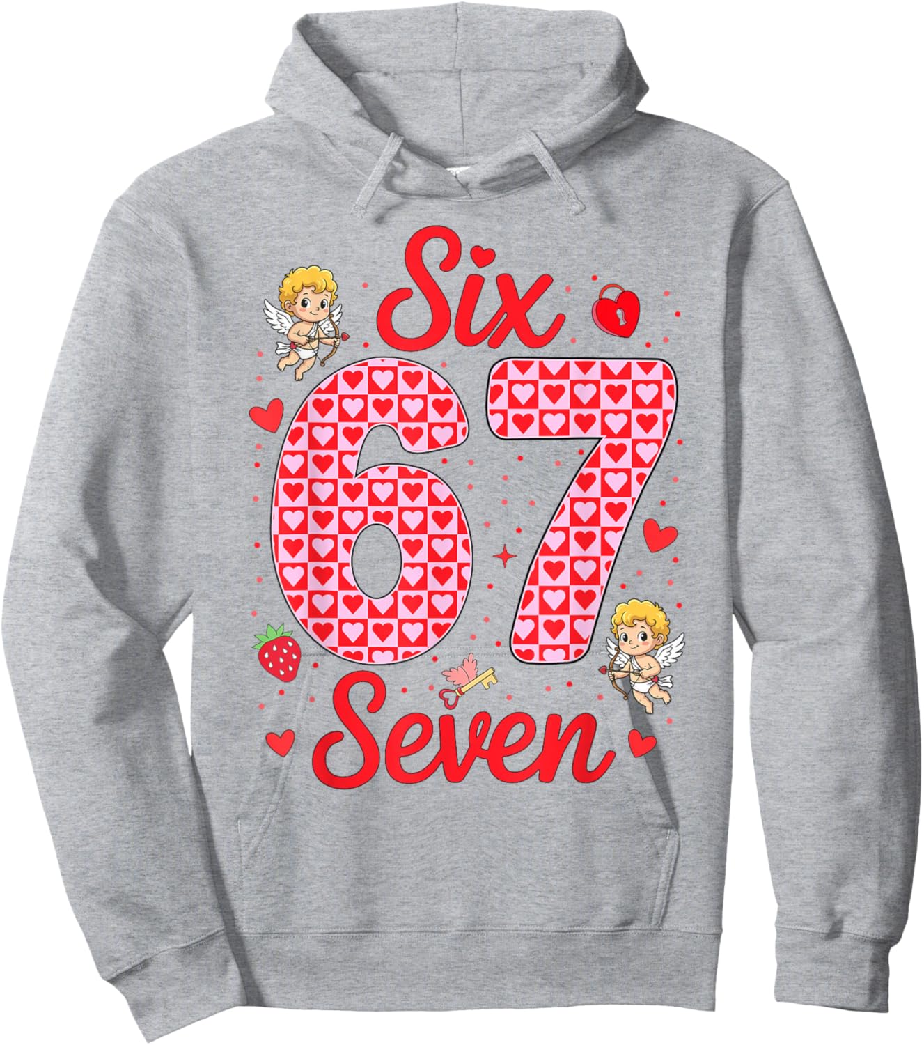 Funny Six Seven 67 Valentines Day Boys Girls Kids 6 7 Meme Hoodie - Hoodie | Ash