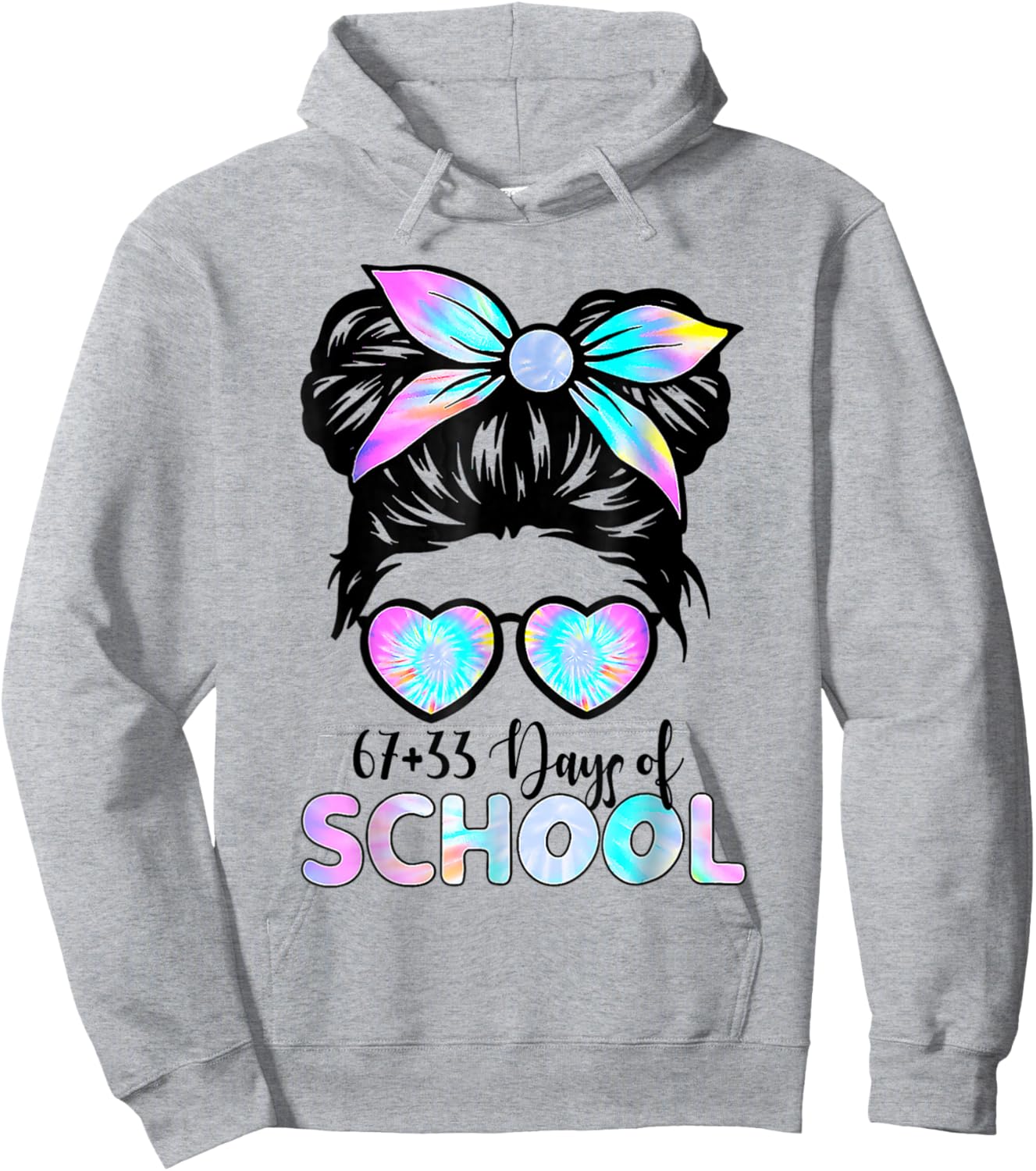 67 33 Days of School Girl Messy Bun Hair 100th Day of School Hoodie - Hoodie | Ash