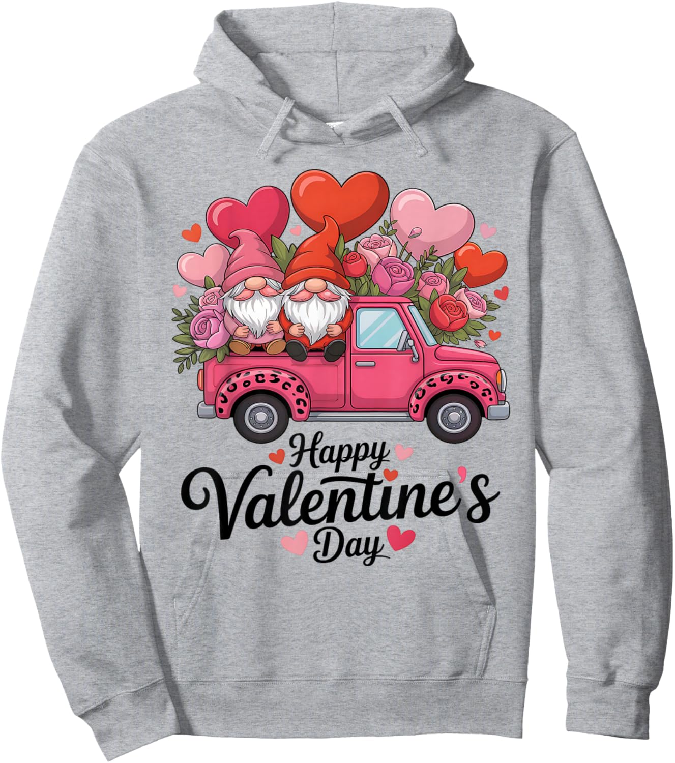 Valentines Day Gnomes Pink Truck Roses Leopard Print Hoodie - Hoodie | Ash