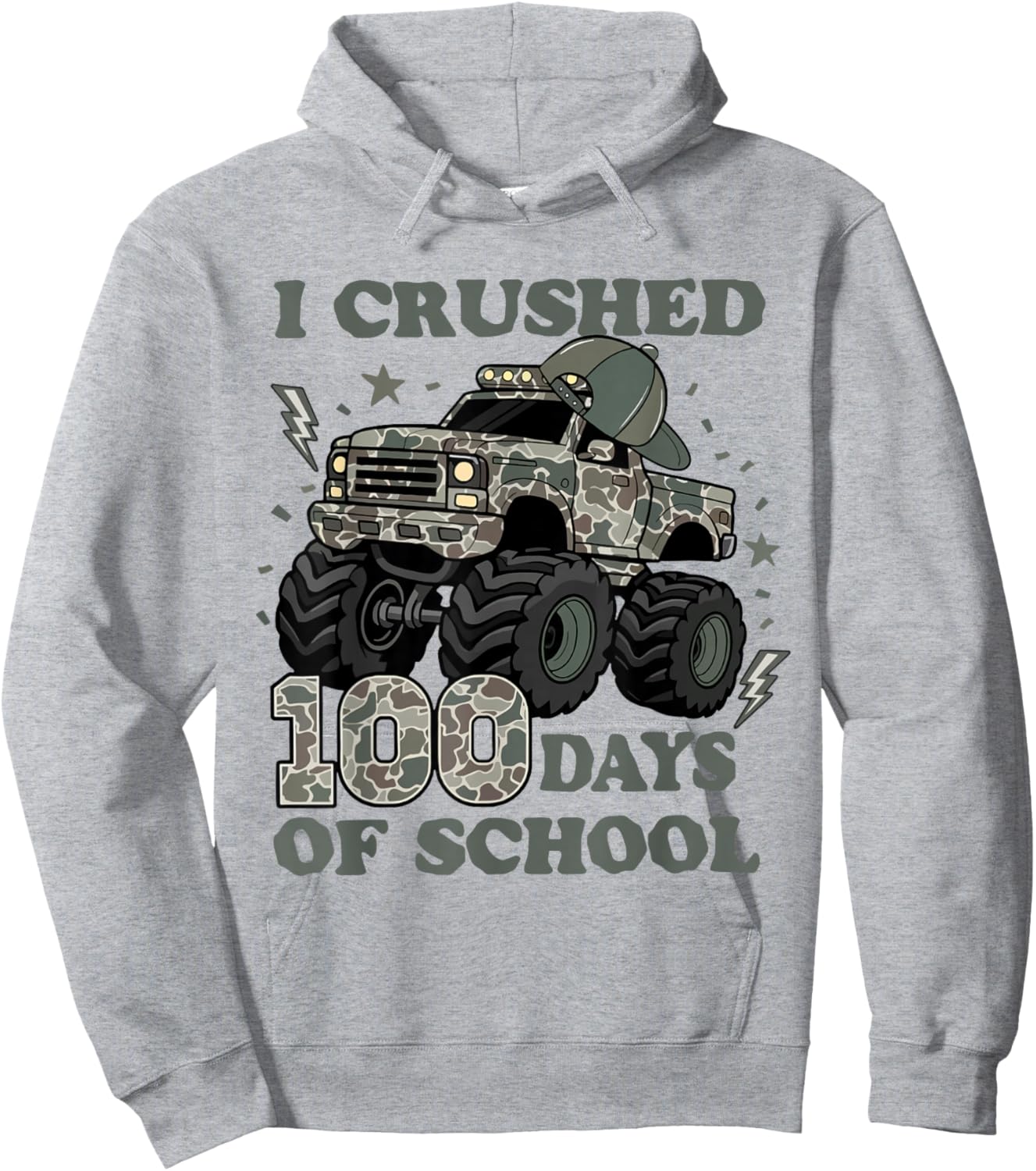 I Crushed 100 Days of School Camo Truck Boy 100 Days Smarter Hoodie - Hoodie | Ash