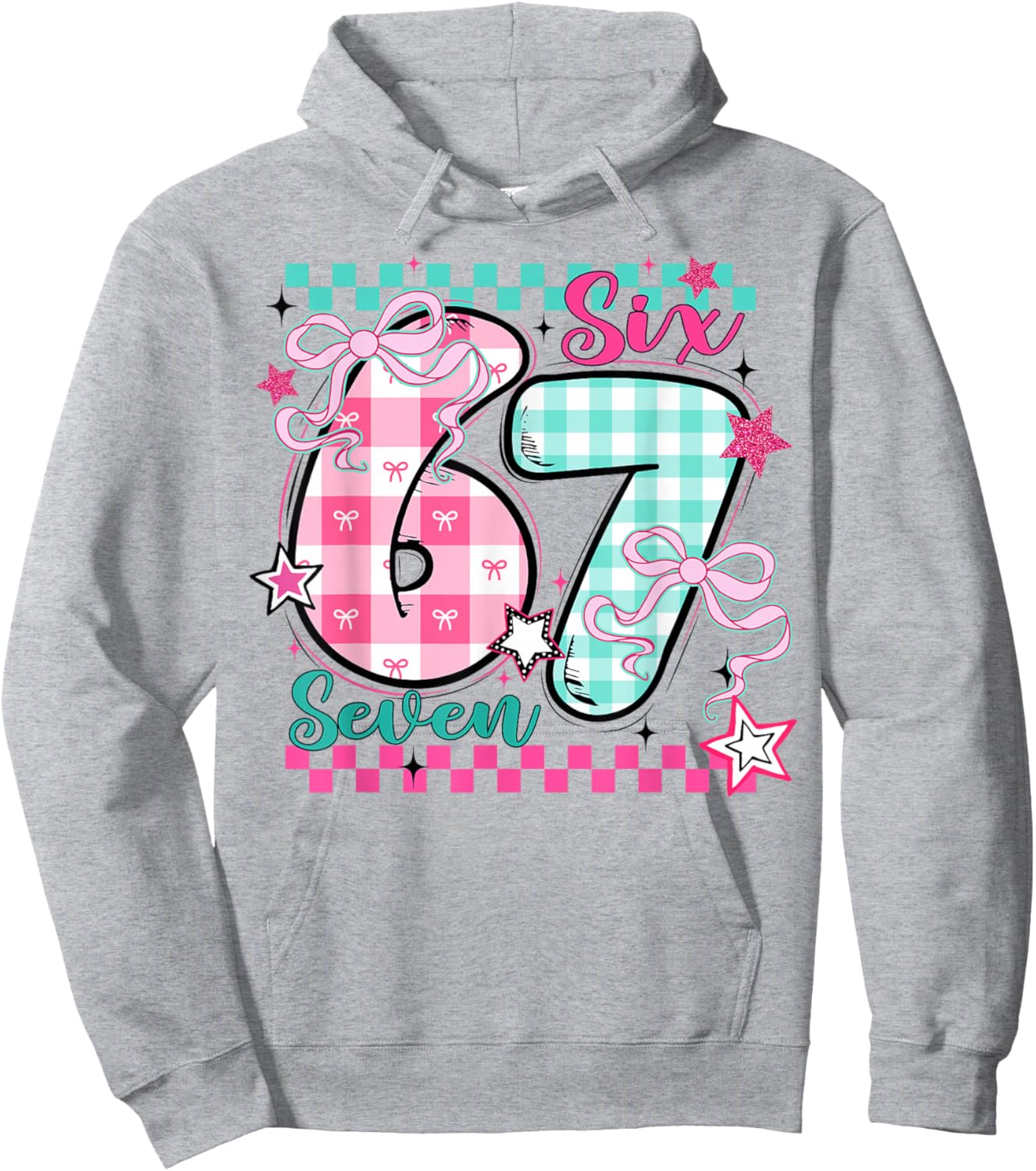 Checkered 67 Valentine Six Seven 6 7 Meme Teens Girls Hoodie - Hoodie | Ash