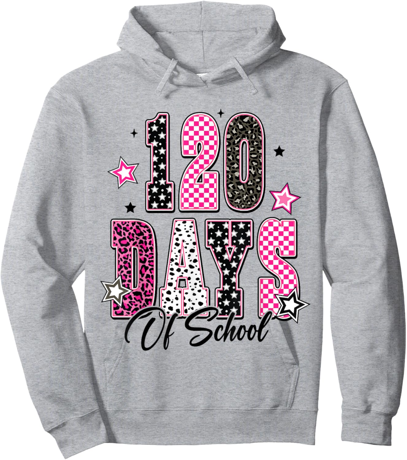 Leopard Checkered 120 Days of School Vintage Retro 120th Day Hoodie - Hoodie | Ash