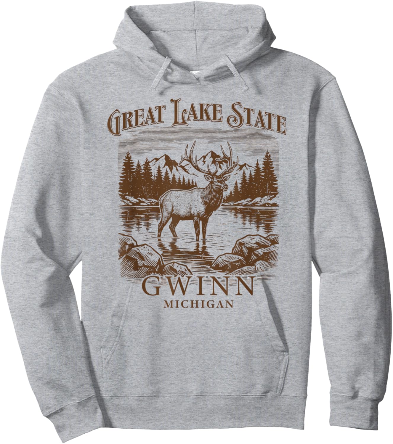 Gwinn Michigan Great Lakes State Moose Deer Hoodie - Hoodie | Ash
