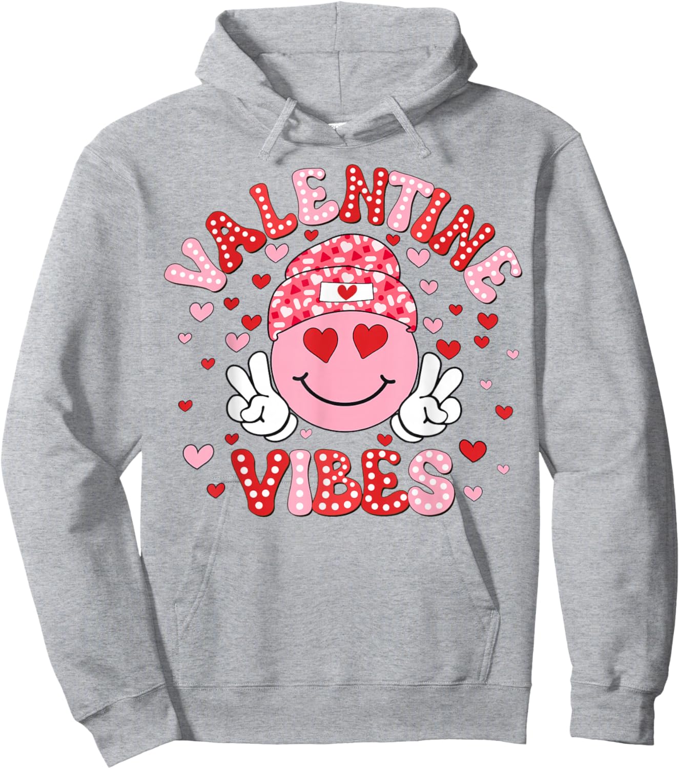 Valentine Vibes Funny Happy Smile Face Heart Girl Women Kid Hoodie - Hoodie | Ash