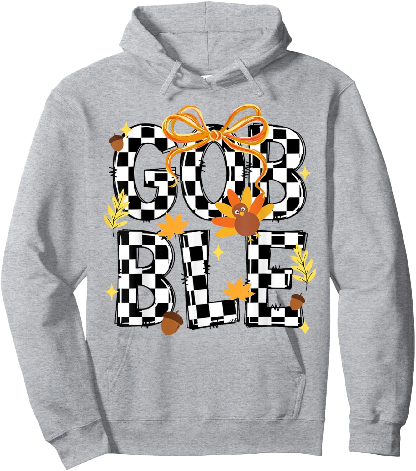 Happy Thanksgiving Gobble Coquette Checkered Turkey Fall Kid Hoodie - Hoodie | Ash