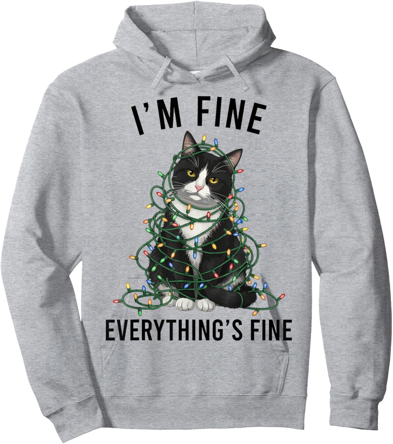 Tuxedo Cat Christmas I'm Fine Everything is Fine Hoodie - Hoodie | Ash
