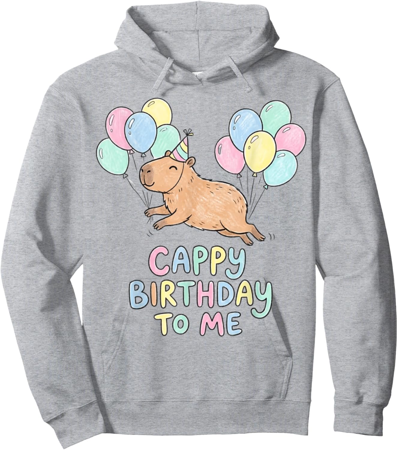 Cappy Birthday to Me Cute Capybara Balloons Pastel Art Hoodie - Hoodie | Ash