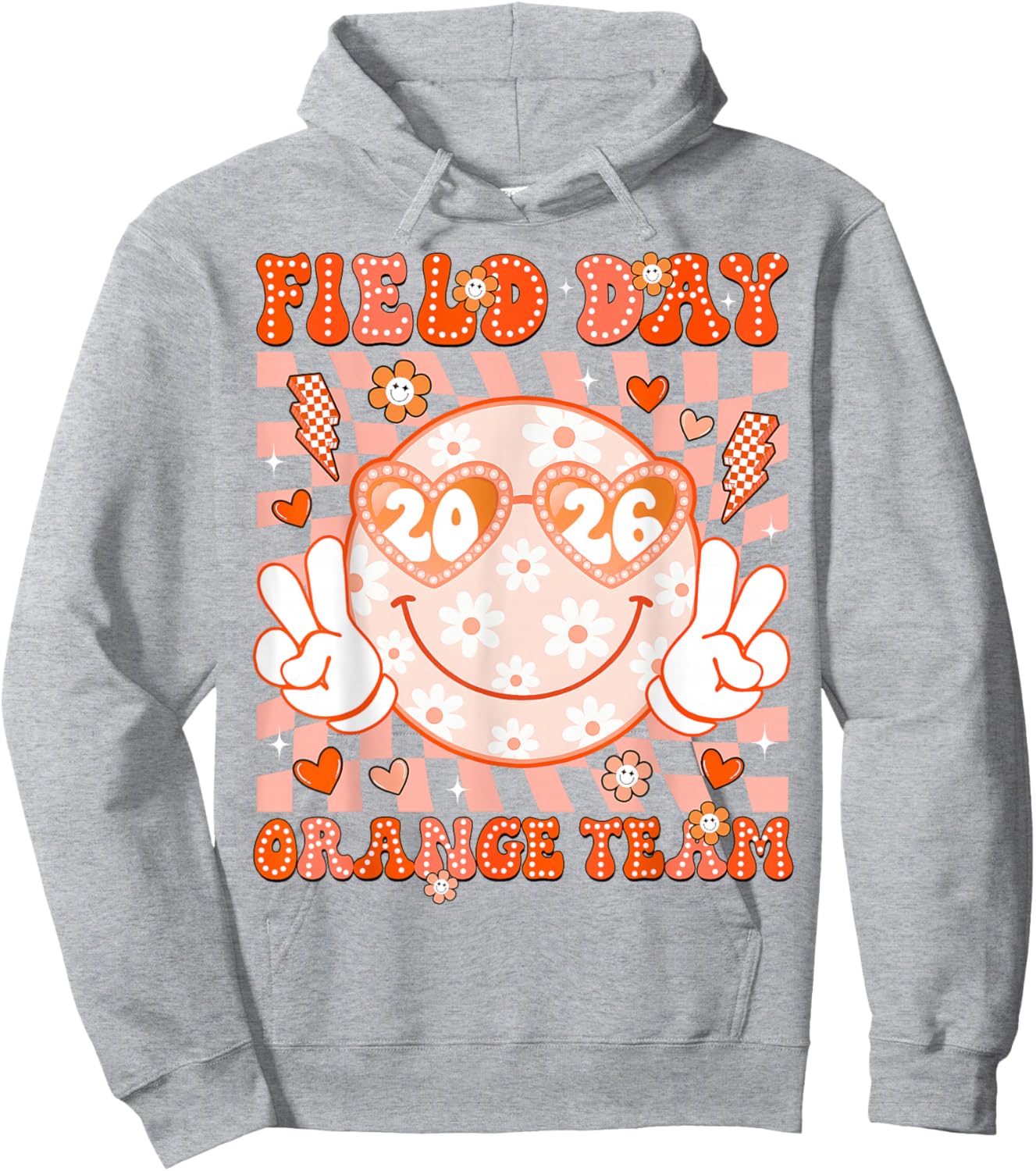 Field Day Orange Team 2026 Smile Face Sunglasses Kid Teacher Hoodie - Hoodie | Ash