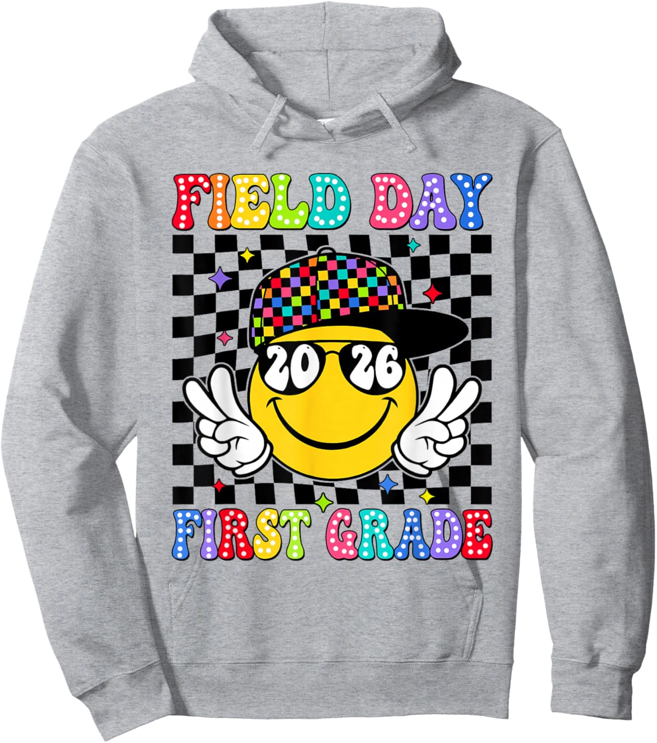 Field Day 2026 1st First Grade Smile Face Kids Field Trip Hoodie - Hoodie | Ash