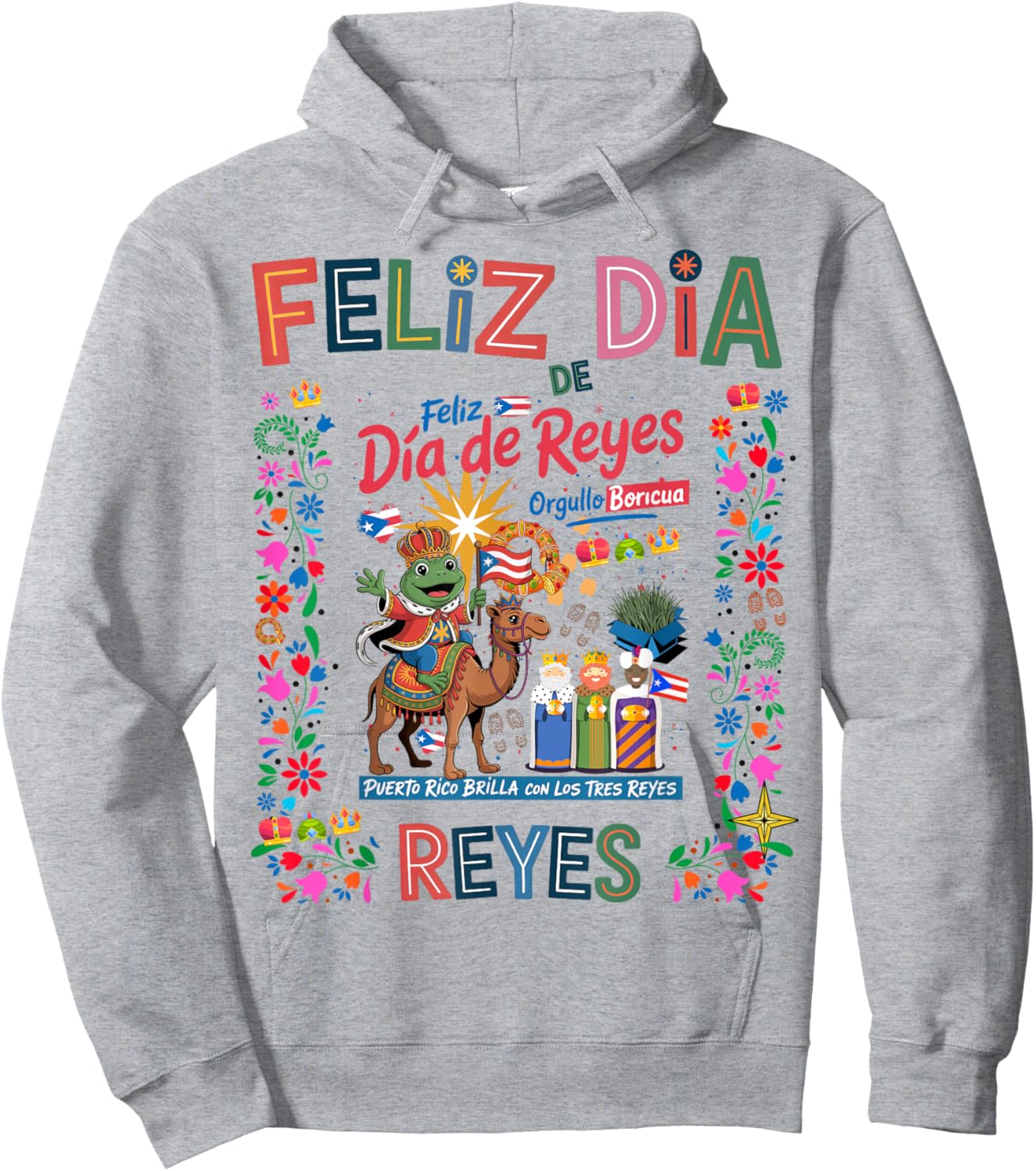 Three Kings Day Puerto Rican Women Idea & Coqui Frog Boricua Hoodie - Hoodie | Ash