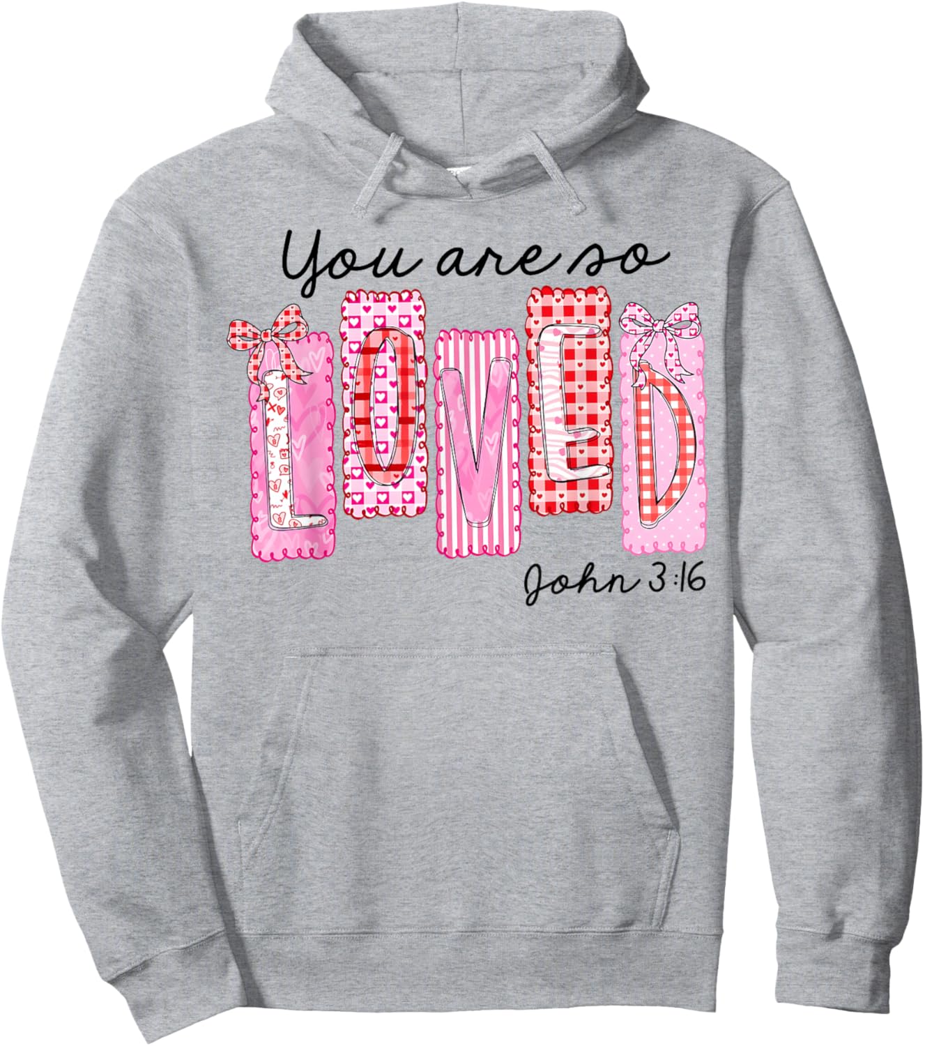 Valentine Coquette Bow You are so Loved John 3:16 Faith Hoodie - Hoodie | Ash