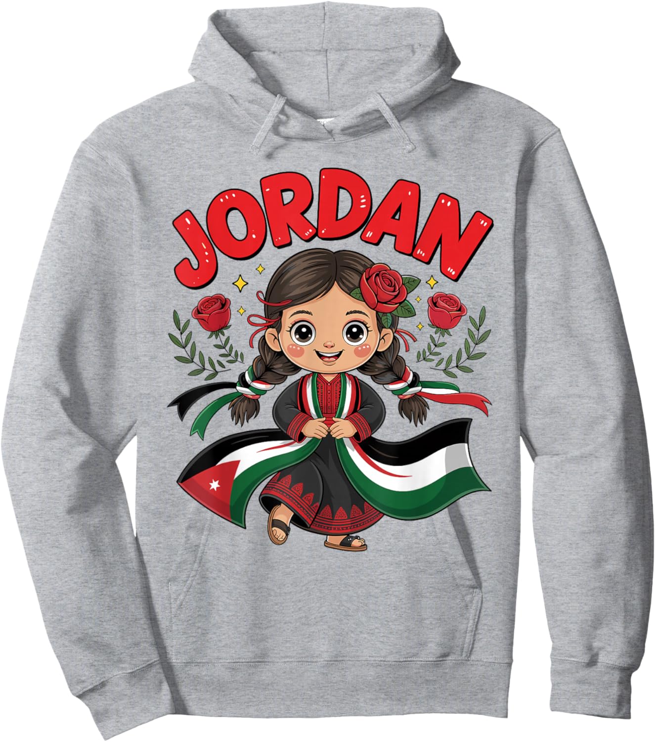 Cute Jordanian Girl in Traditional Black Dress for Kids Hoodie - Hoodie | Ash