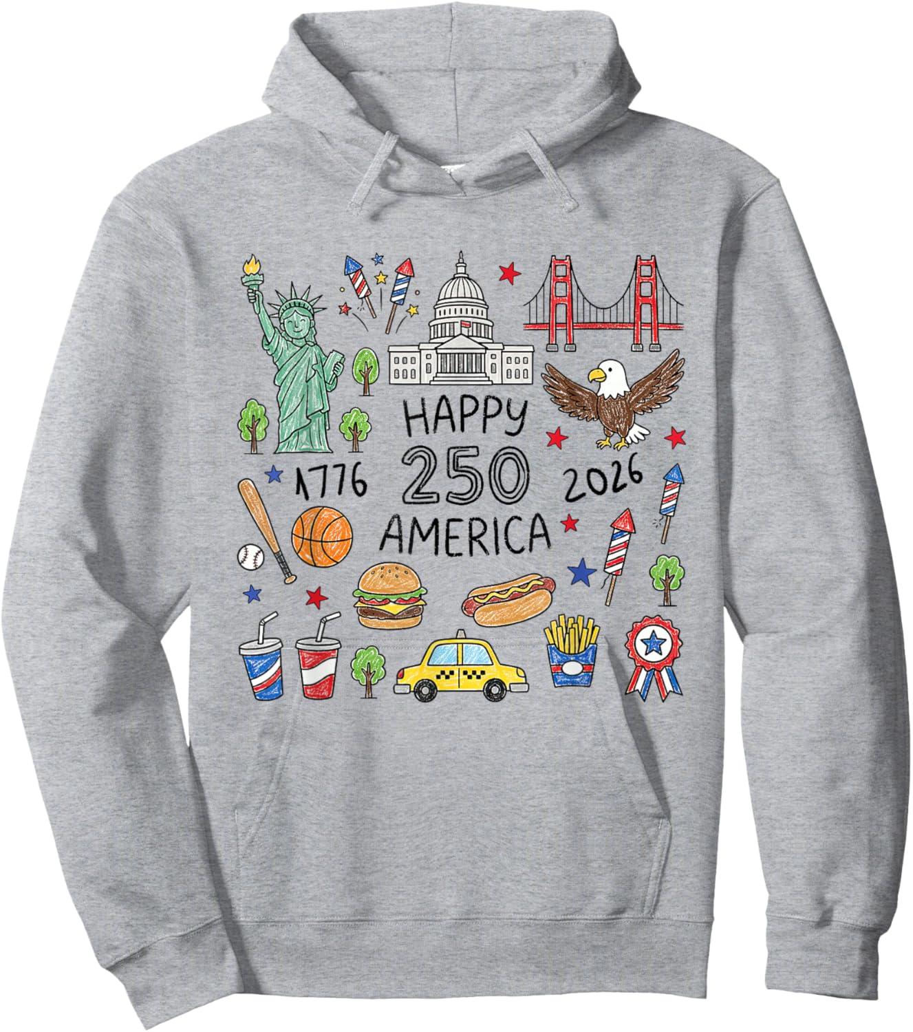 Happy 250 Anniversary USA 4th of July America Men Women Kids Hoodie - Hoodie | Ash