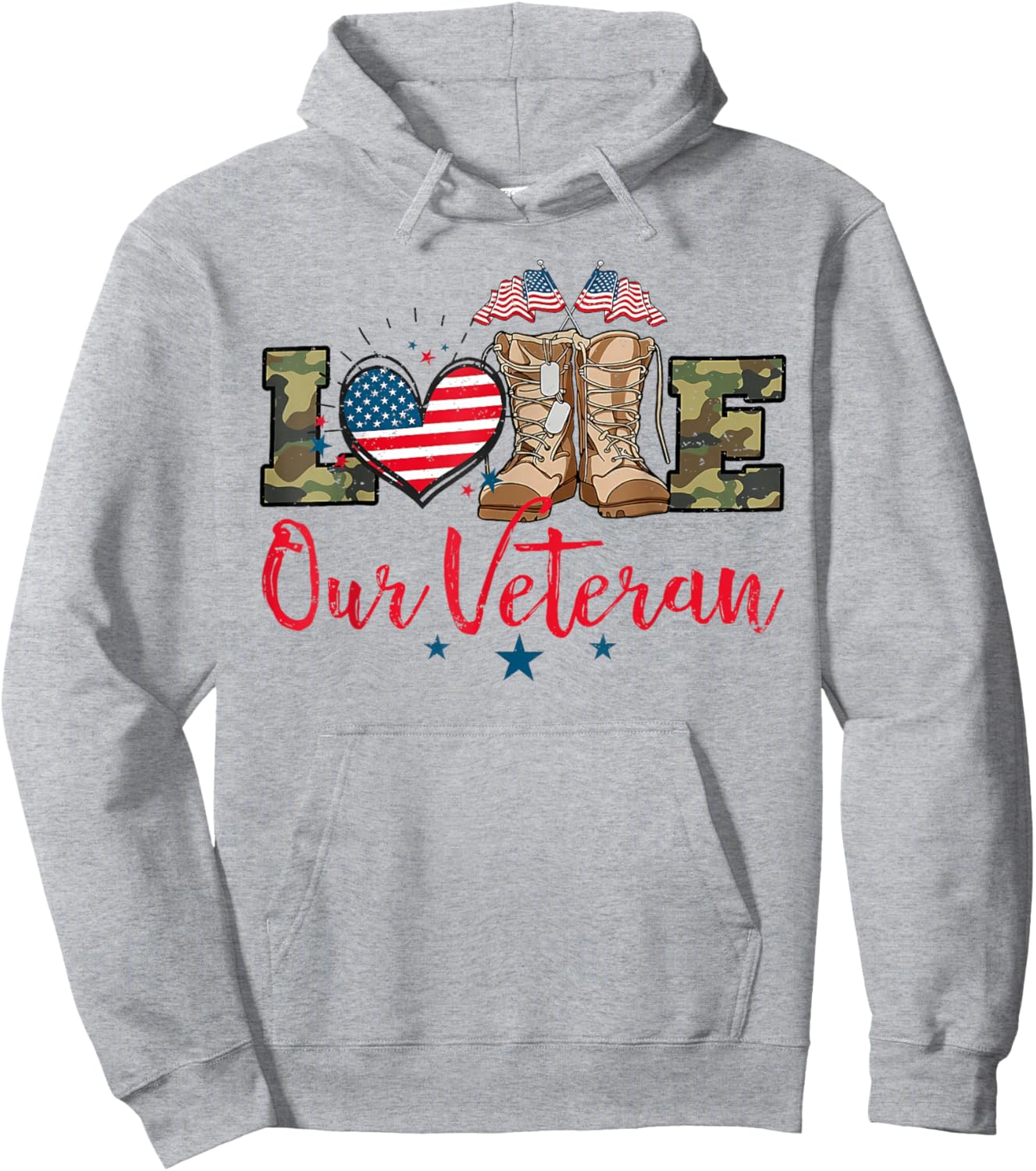 Love Our Veterans Day Proud Military American Flag Hoodie - Hoodie | Ash