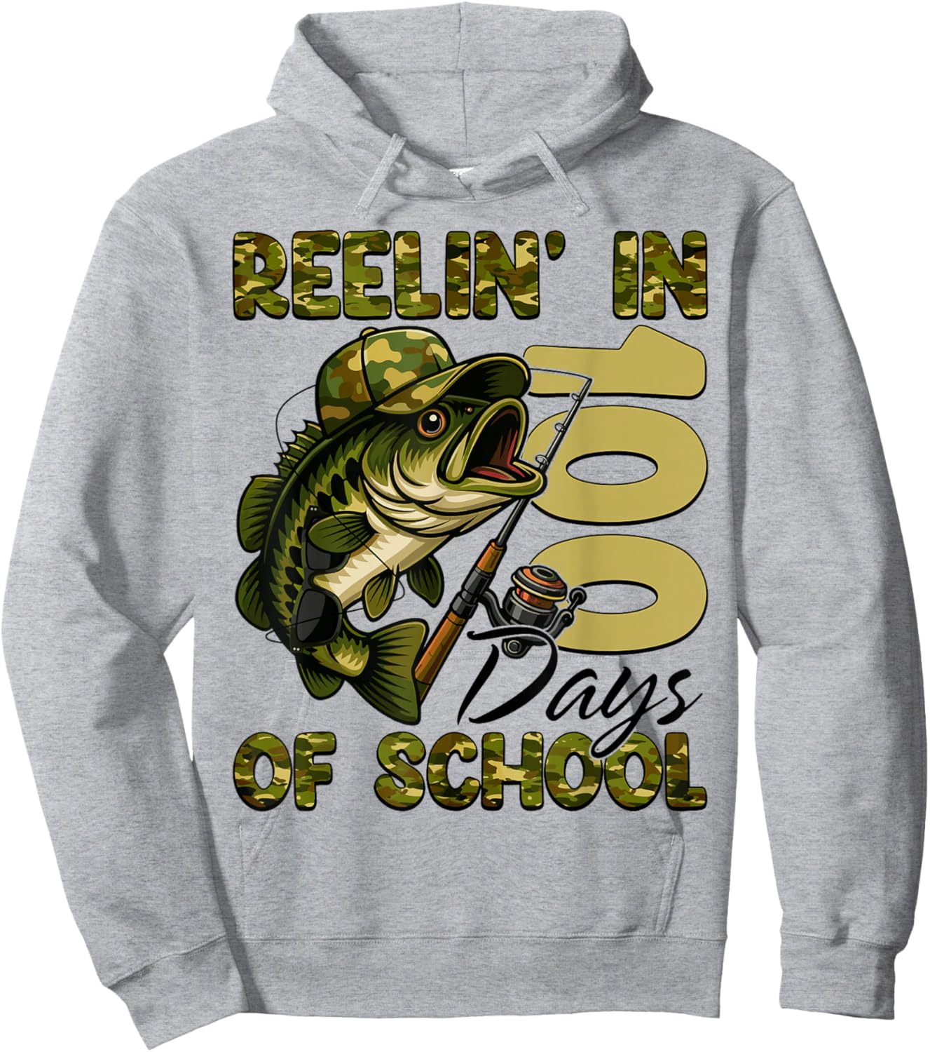 Reelin' in 100 Days of School Fishing 100th Day of School Hoodie - Hoodie | Ash